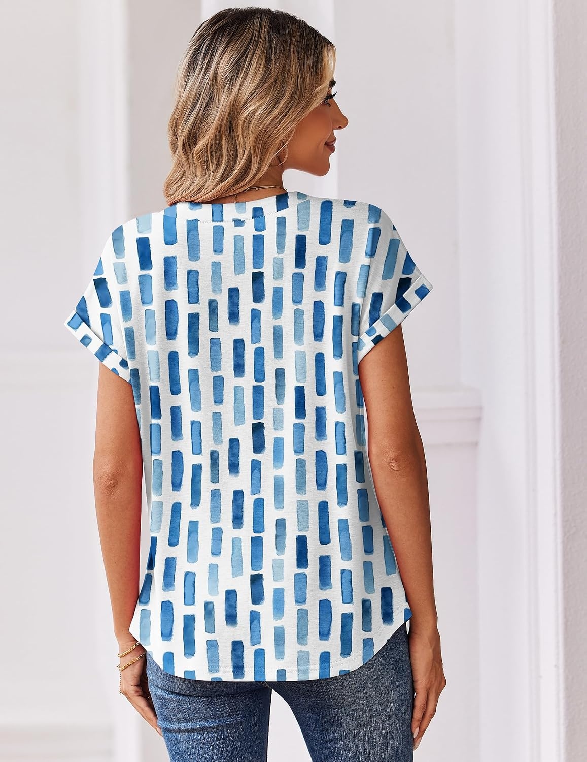 image:imageZeagoo Women Tops Short Sleeve T Shirts V Neck Dressy Casual Work BlousesCx329blue