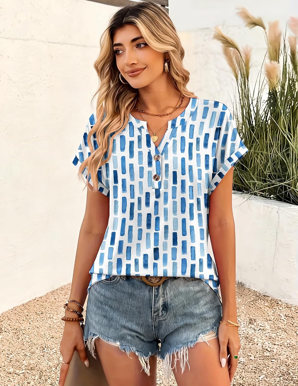 image:imageZeagoo Women Tops Short Sleeve T Shirts V Neck Dressy Casual Work BlousesCx329blue