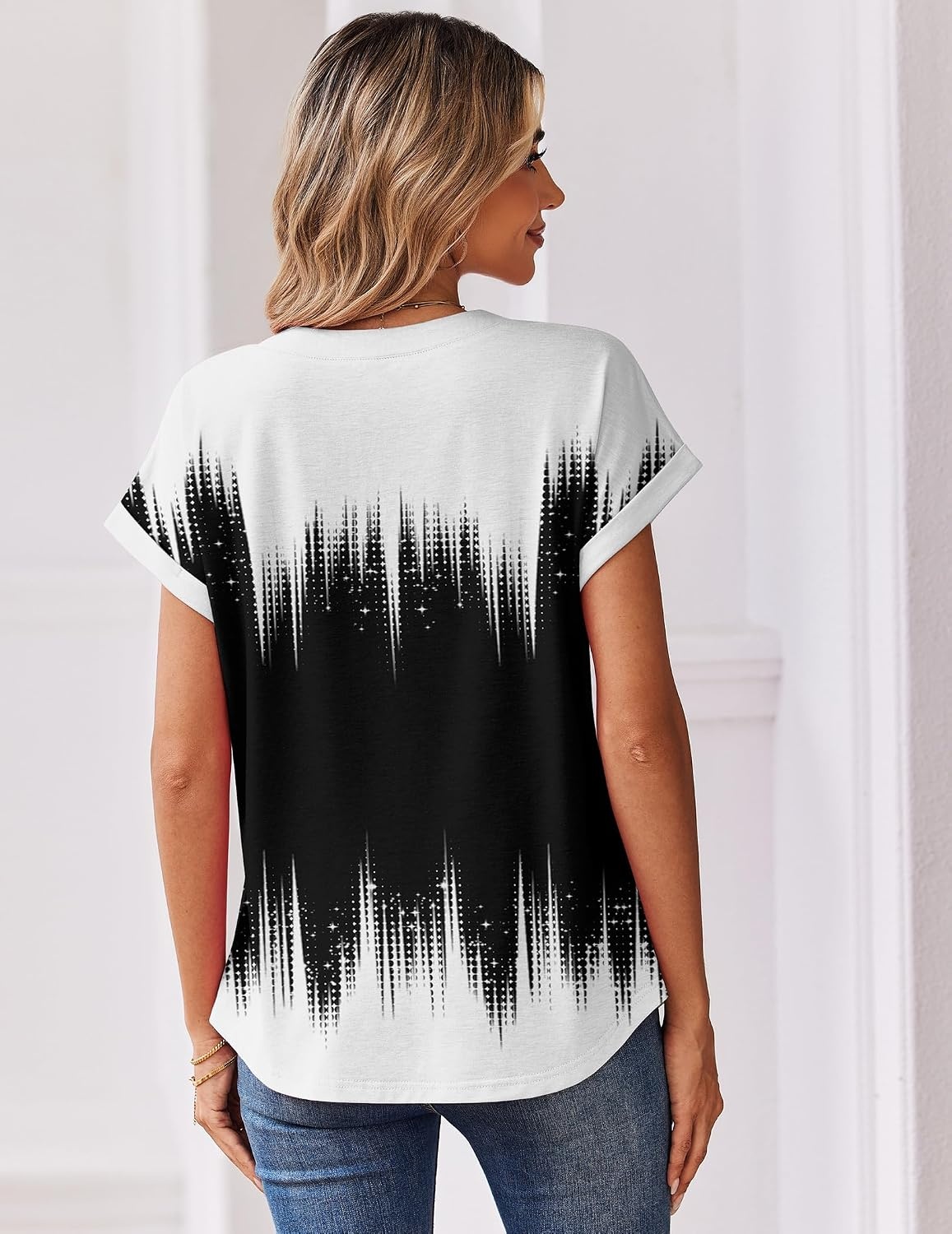 image:imageZeagoo Women Tops Short Sleeve T Shirts V Neck Dressy Casual Work BlousesJb204black White