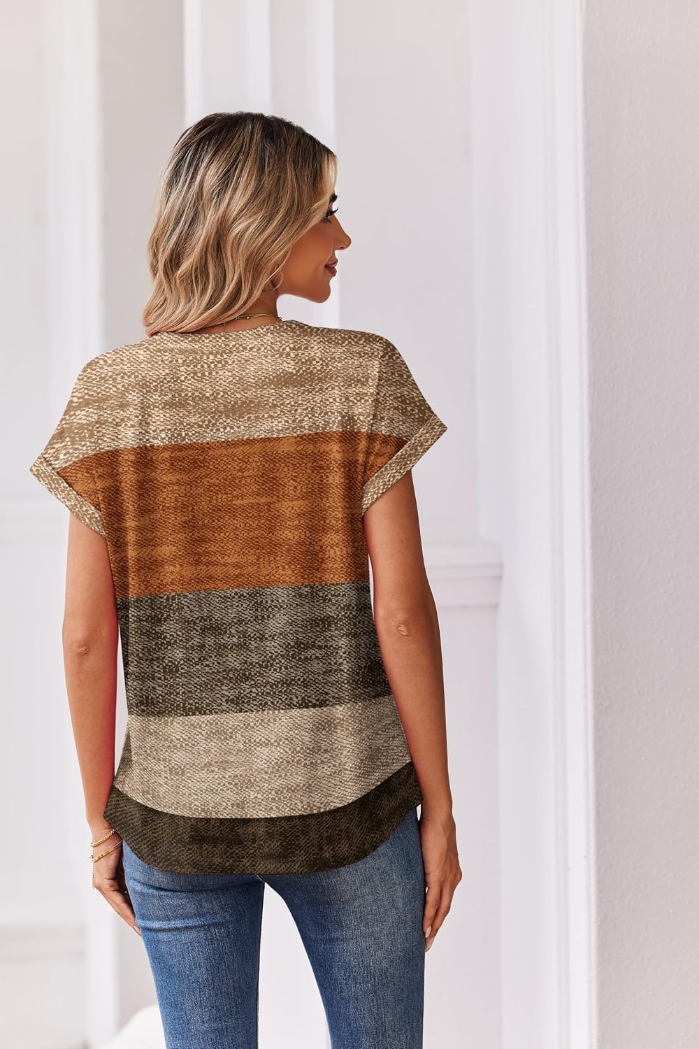 image:imageZeagoo Women Tops Short Sleeve T Shirts V Neck Dressy Casual Work BlousesJh398geometric