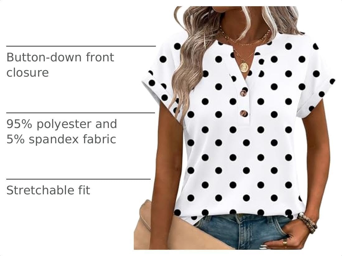 image:imageZeagoo Women Tops Short Sleeve T Shirts V Neck Dressy Casual Work BlousesJh592polka Dots