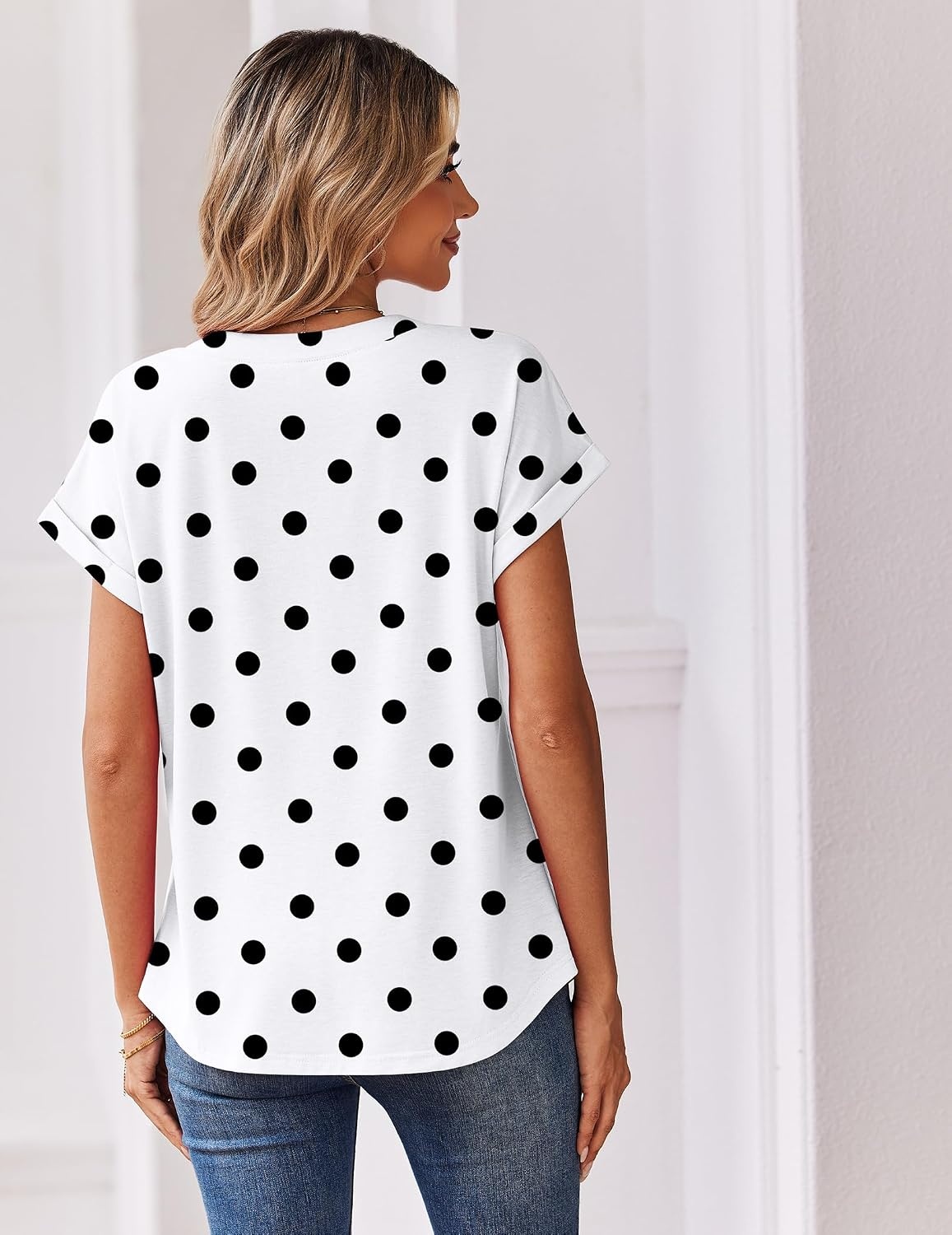 image:imageZeagoo Women Tops Short Sleeve T Shirts V Neck Dressy Casual Work BlousesJh592polka Dots