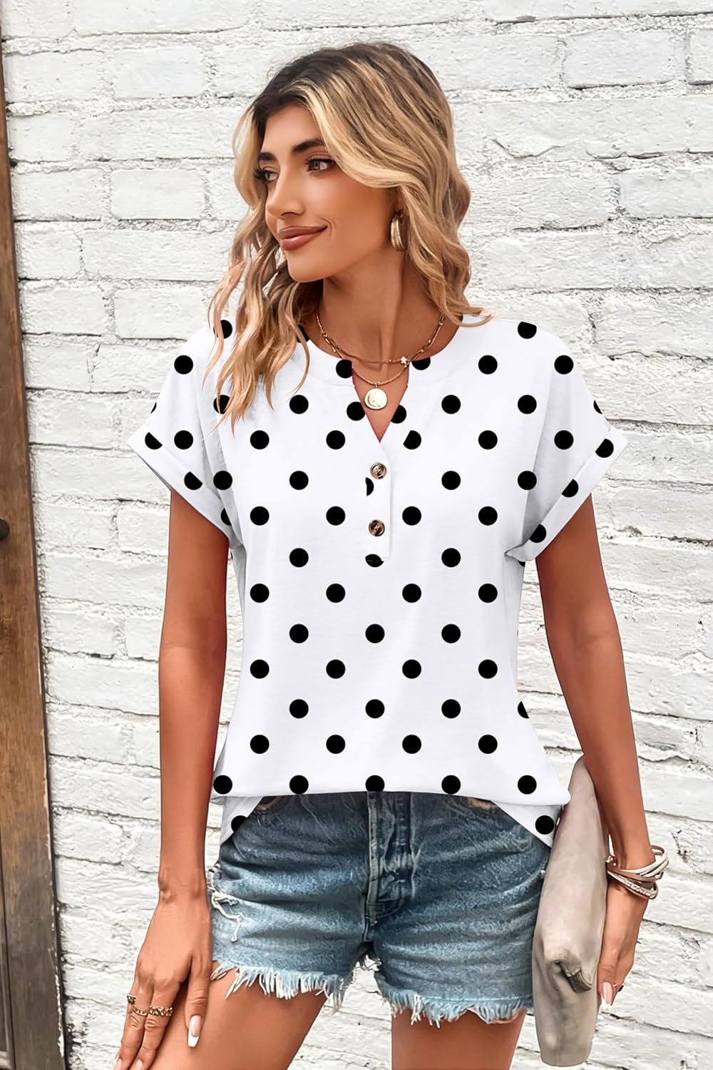 image:imageZeagoo Women Tops Short Sleeve T Shirts V Neck Dressy Casual Work BlousesJh592polka Dots