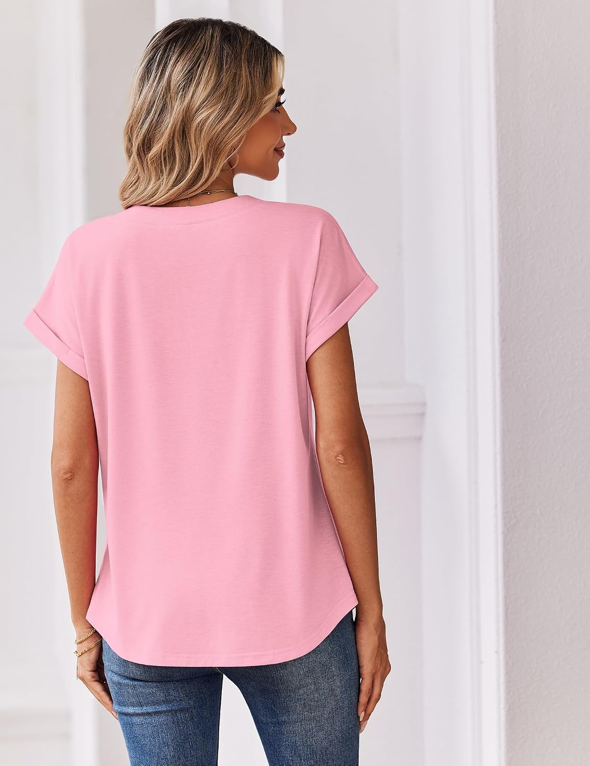 image:imageZeagoo Women Tops Short Sleeve T Shirts V Neck Dressy Casual Work BlousesLight Pink
