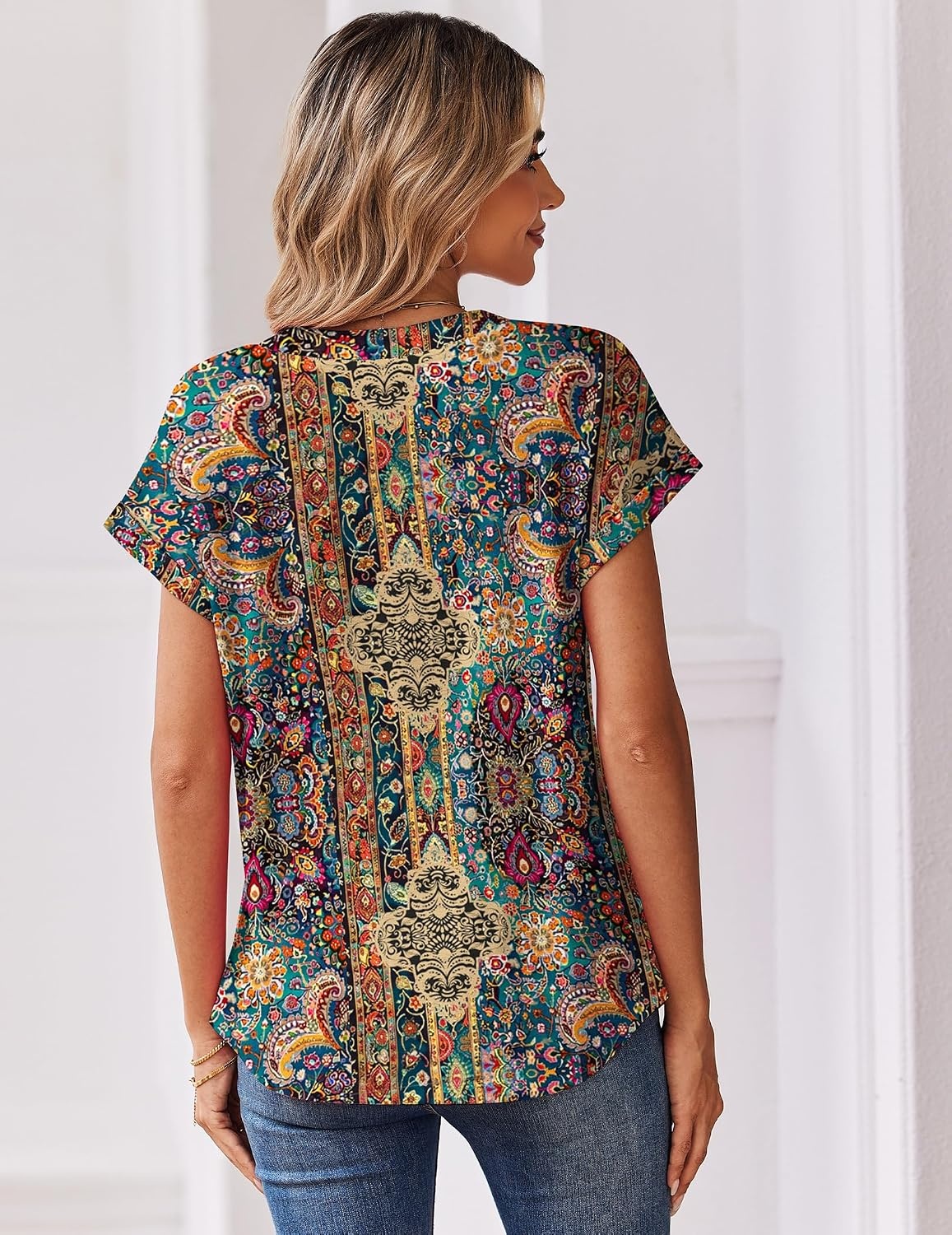 image:imageZeagoo Women Tops Short Sleeve T Shirts V Neck Dressy Casual Work BlousesMz721multicolored