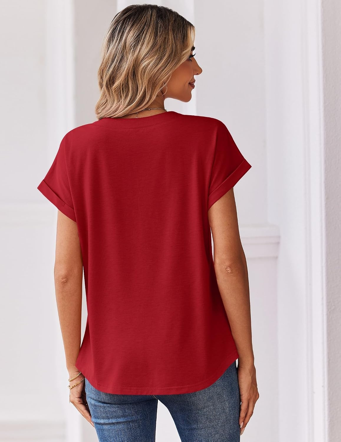 image:imageZeagoo Women Tops Short Sleeve T Shirts V Neck Dressy Casual Work BlousesRed