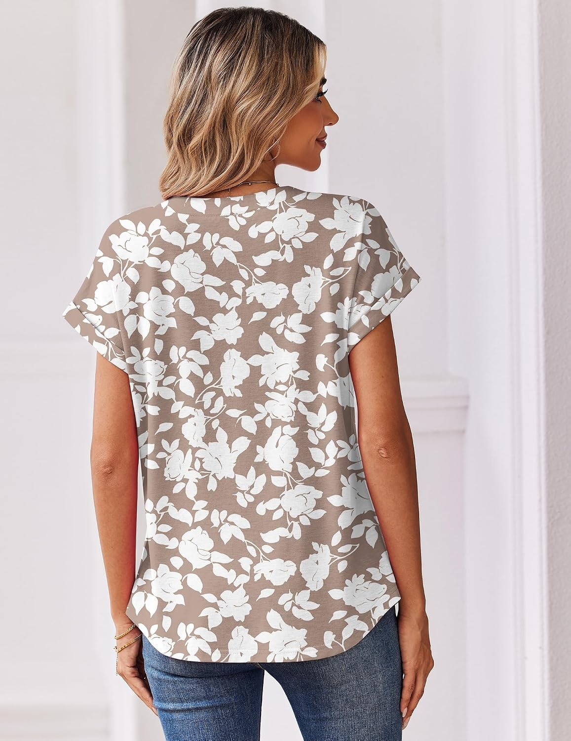 image:imageZeagoo Women Tops Short Sleeve T Shirts V Neck Dressy Casual Work BlousesSf295beige