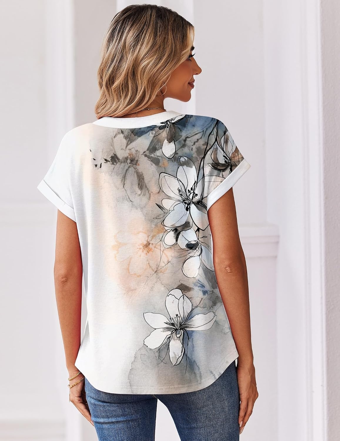 image:imageZeagoo Women Tops Short Sleeve T Shirts V Neck Dressy Casual Work BlousesSf311pattern