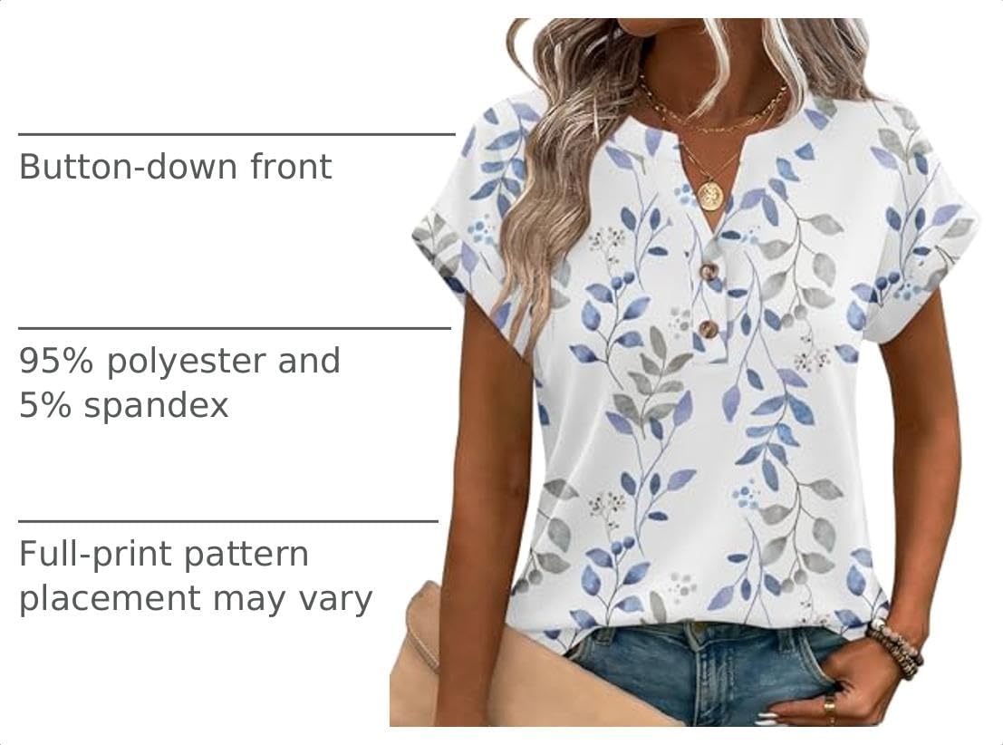 image:imageZeagoo Women Tops Short Sleeve T Shirts V Neck Dressy Casual Work BlousesSp106leaves