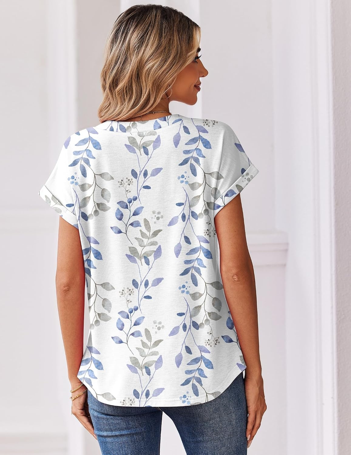 image:imageZeagoo Women Tops Short Sleeve T Shirts V Neck Dressy Casual Work BlousesSp106leaves