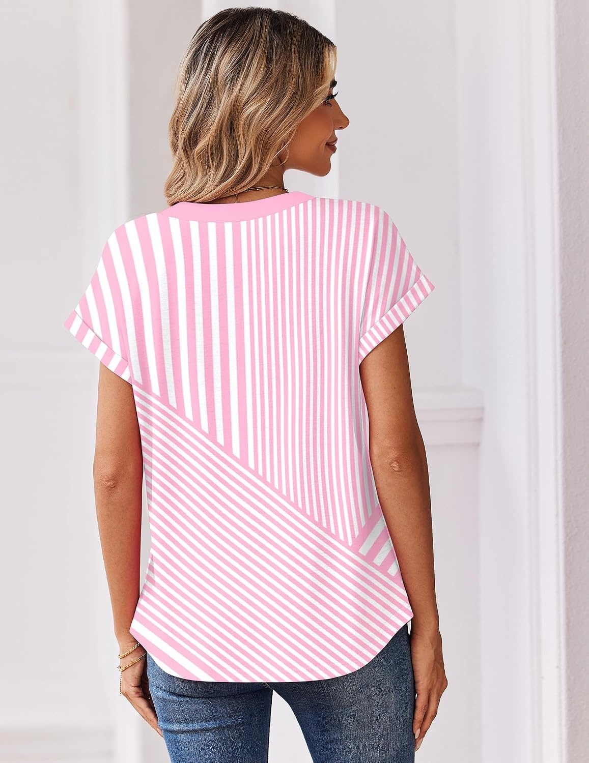 image:imageZeagoo Women Tops Short Sleeve T Shirts V Neck Dressy Casual Work BlousesTz300pink
