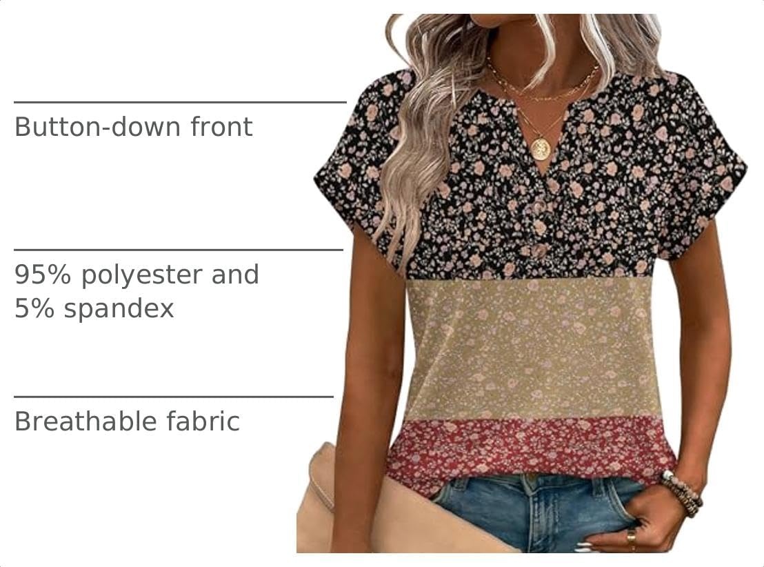 image:imageZeagoo Women Tops Short Sleeve T Shirts V Neck Dressy Casual Work BlousesXh553flowers