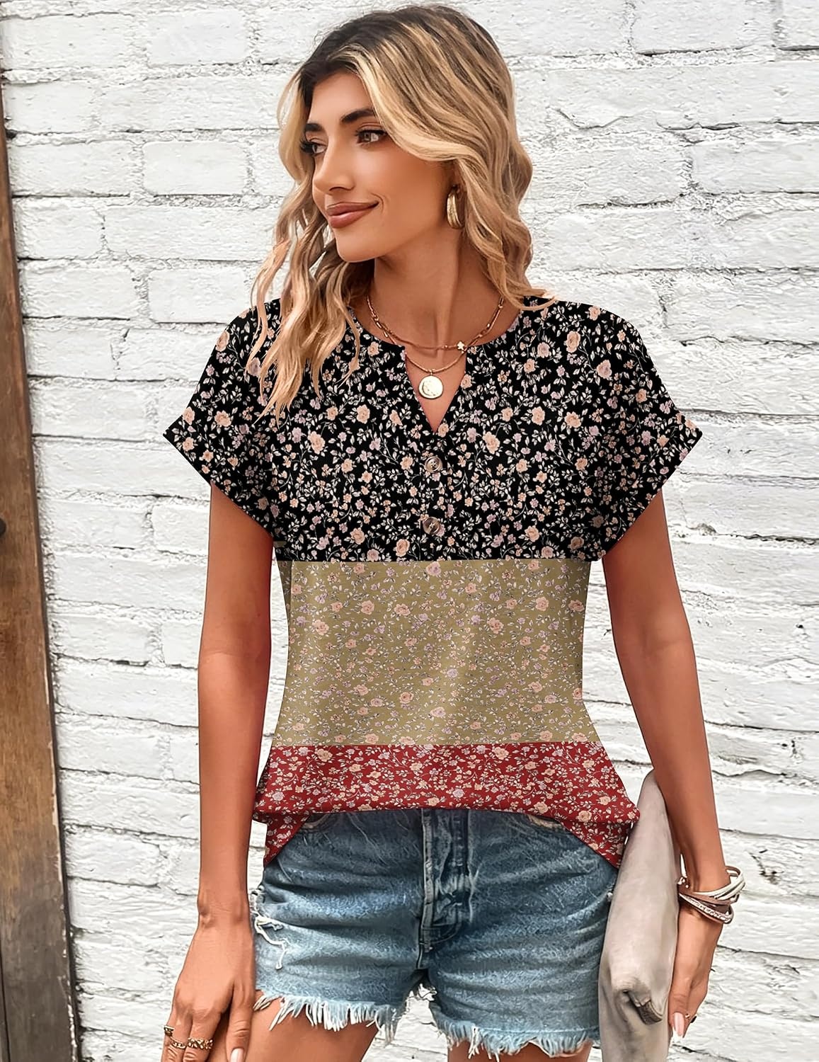 image:imageZeagoo Women Tops Short Sleeve T Shirts V Neck Dressy Casual Work BlousesXh553flowers