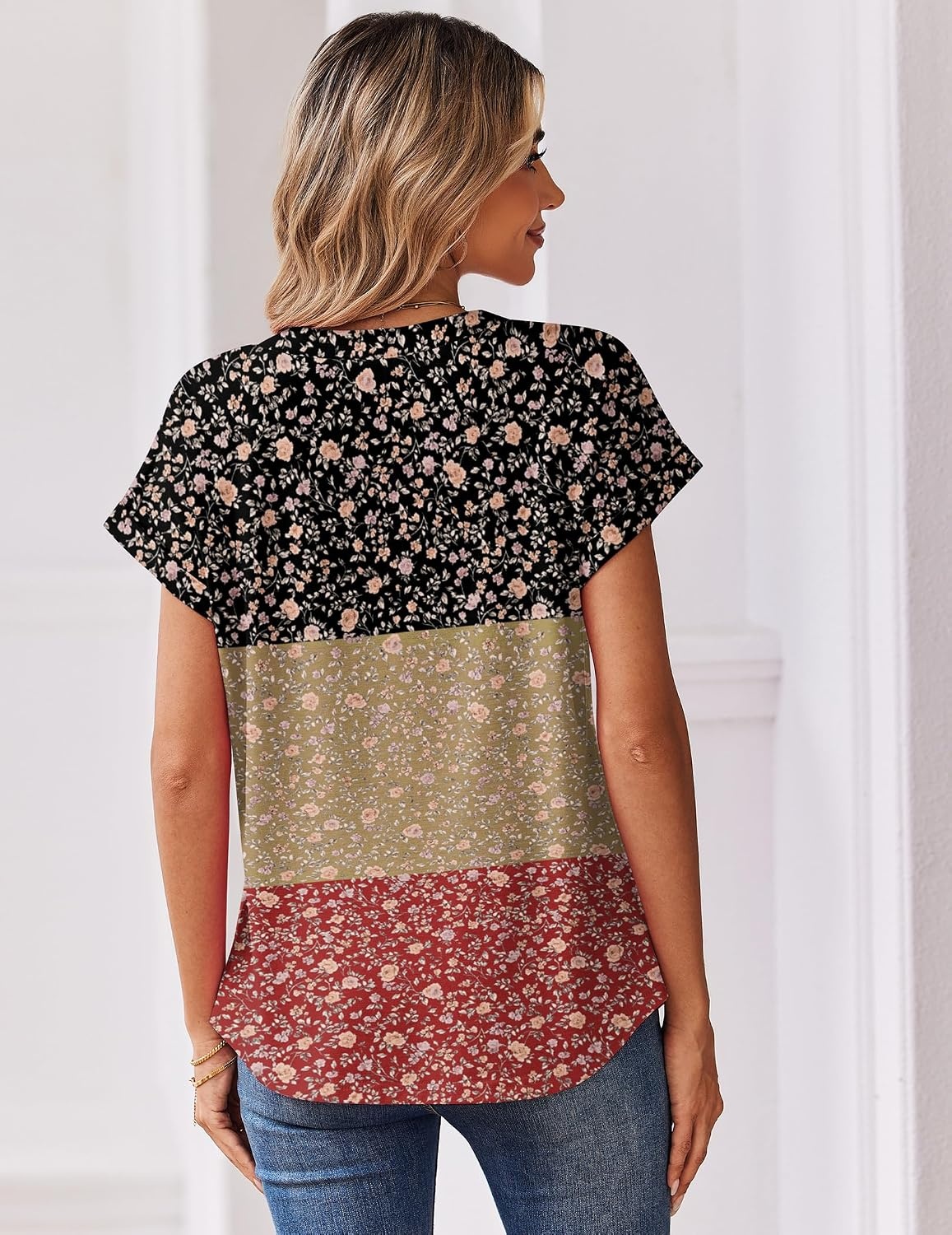 image:imageZeagoo Women Tops Short Sleeve T Shirts V Neck Dressy Casual Work BlousesXh553flowers
