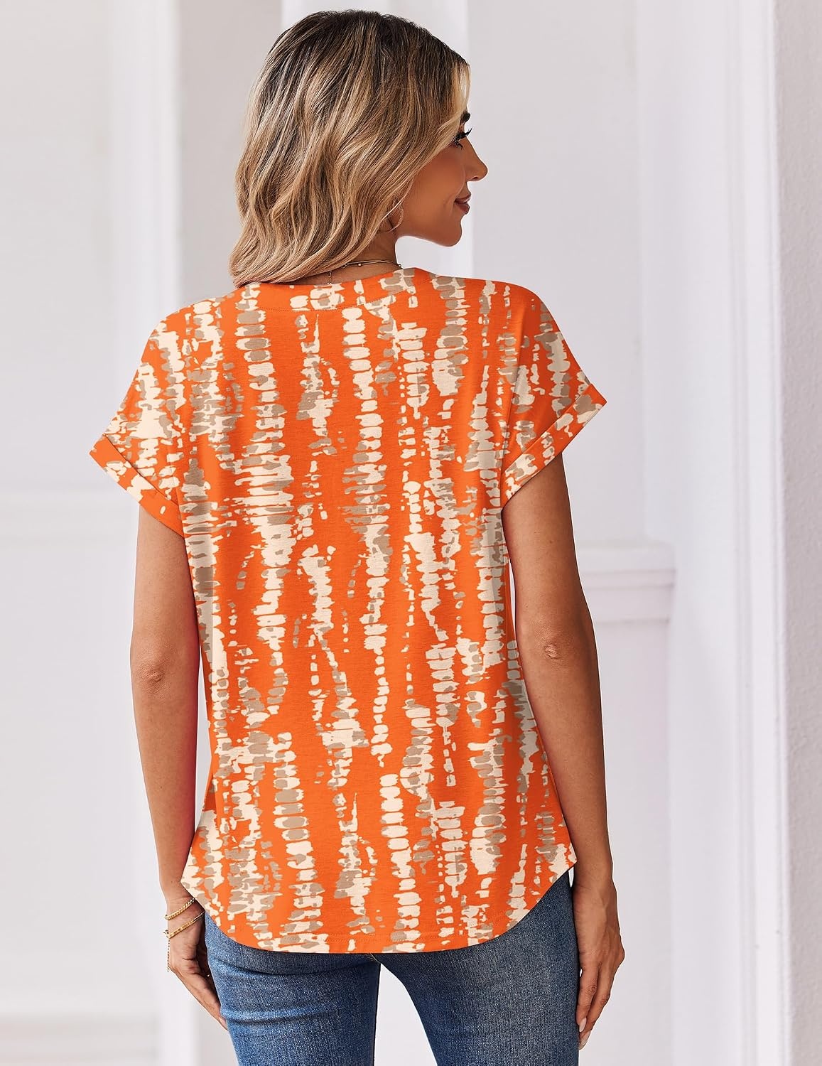 image:imageZeagoo Women Tops Short Sleeve T Shirts V Neck Dressy Casual Work BlousesZr466orange
