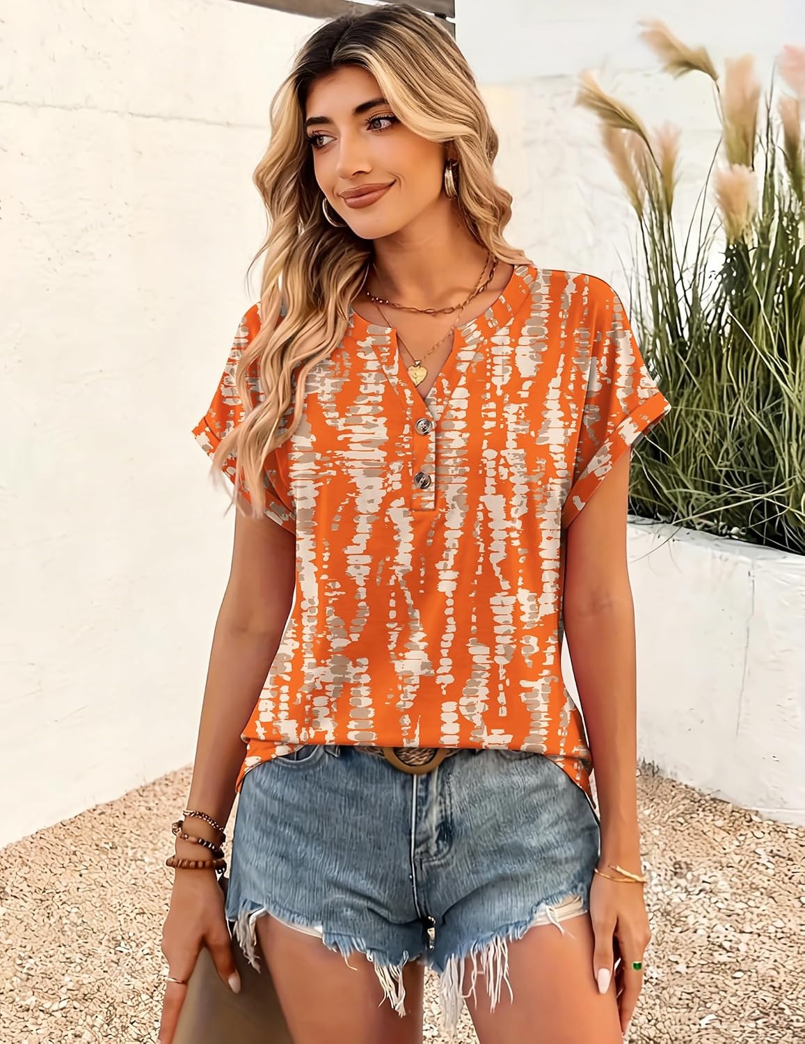 image:imageZeagoo Women Tops Short Sleeve T Shirts V Neck Dressy Casual Work BlousesZr466orange