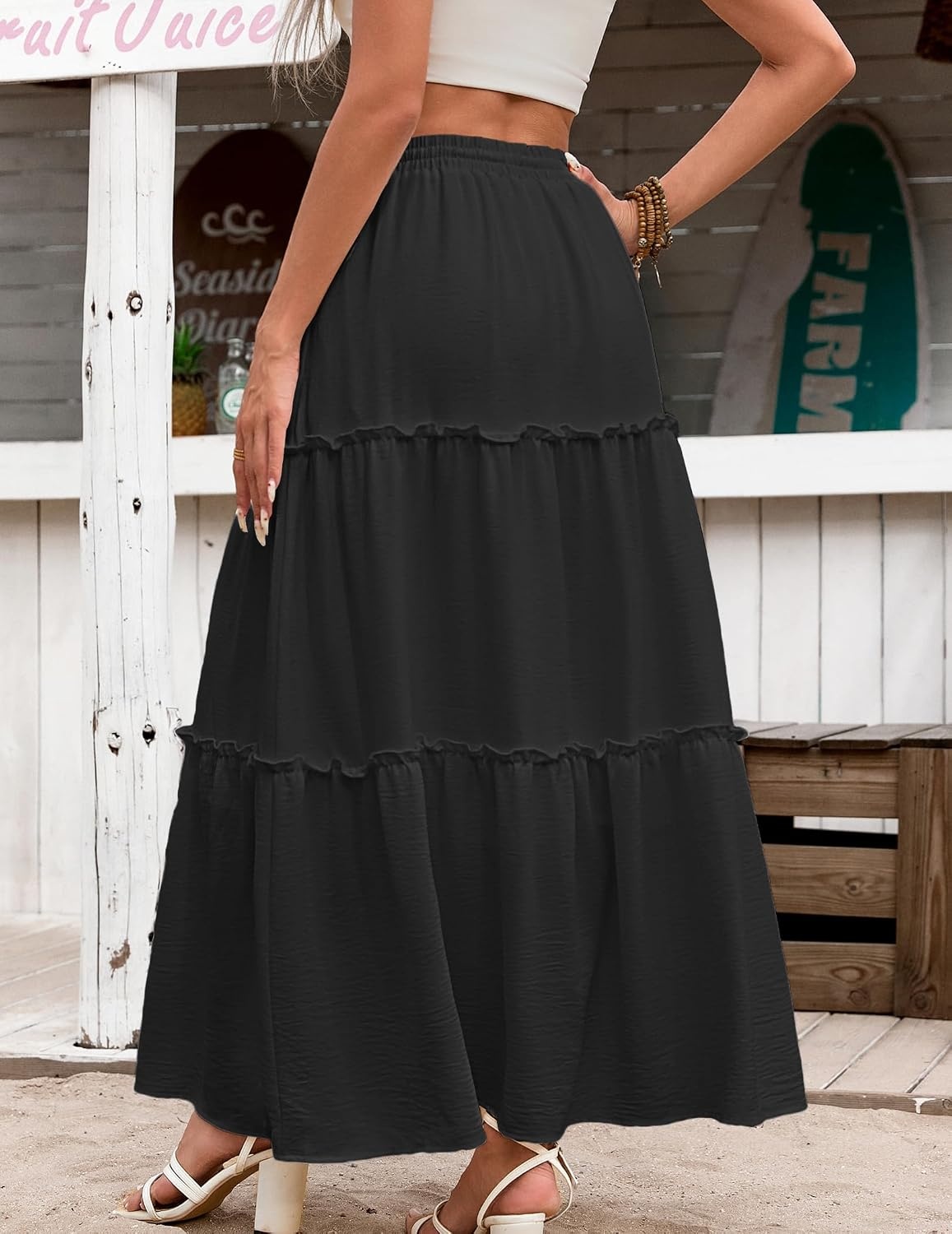 image:imageZeagoo Womens Casual Maxi Skirts for Women 2026 High Waist Boho Skirts Floral Printed Long Flowy Skirt with PocketsBlack