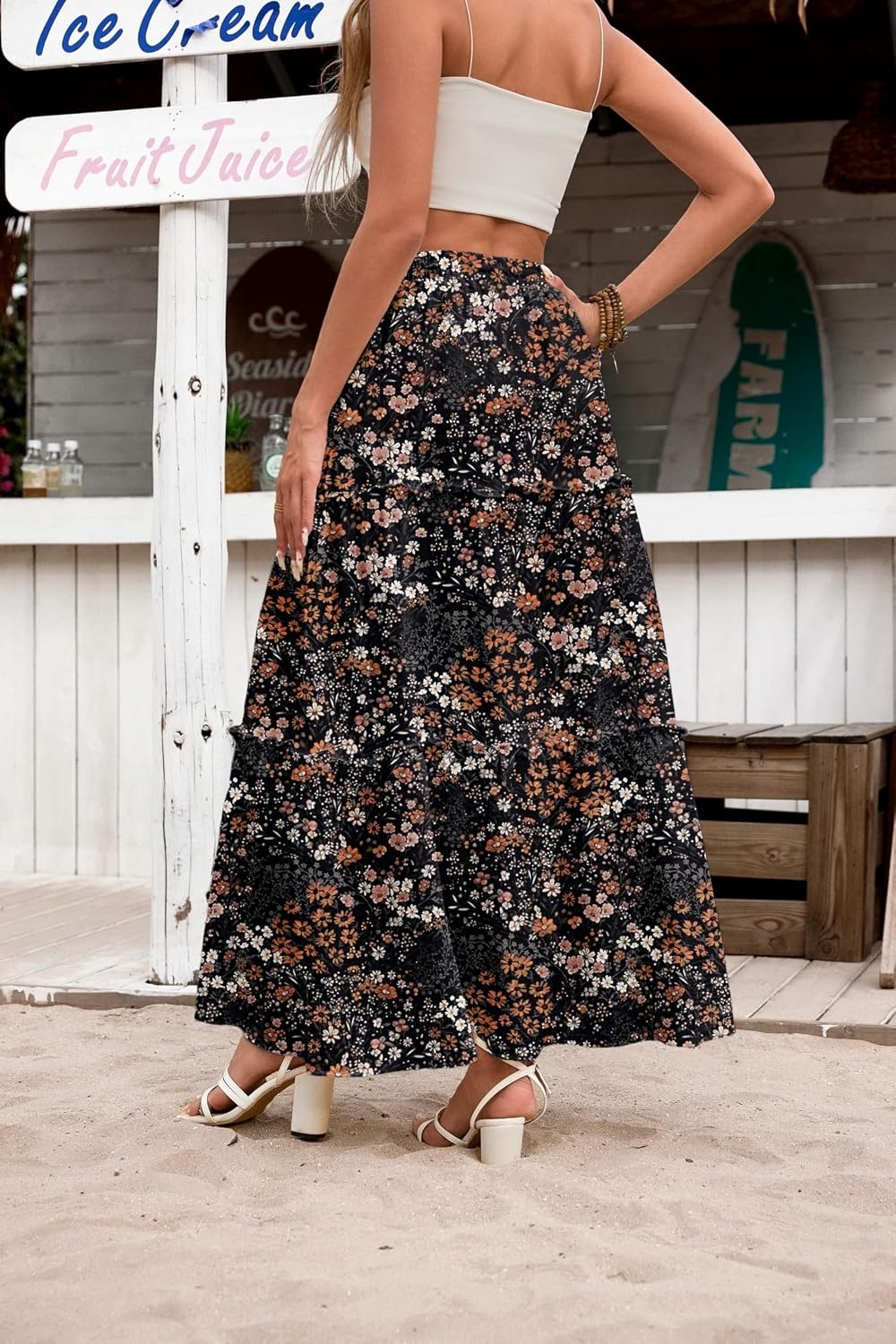 image:imageZeagoo Womens Casual Maxi Skirts for Women 2026 High Waist Boho Skirts Floral Printed Long Flowy Skirt with PocketsBlack Floralprinted