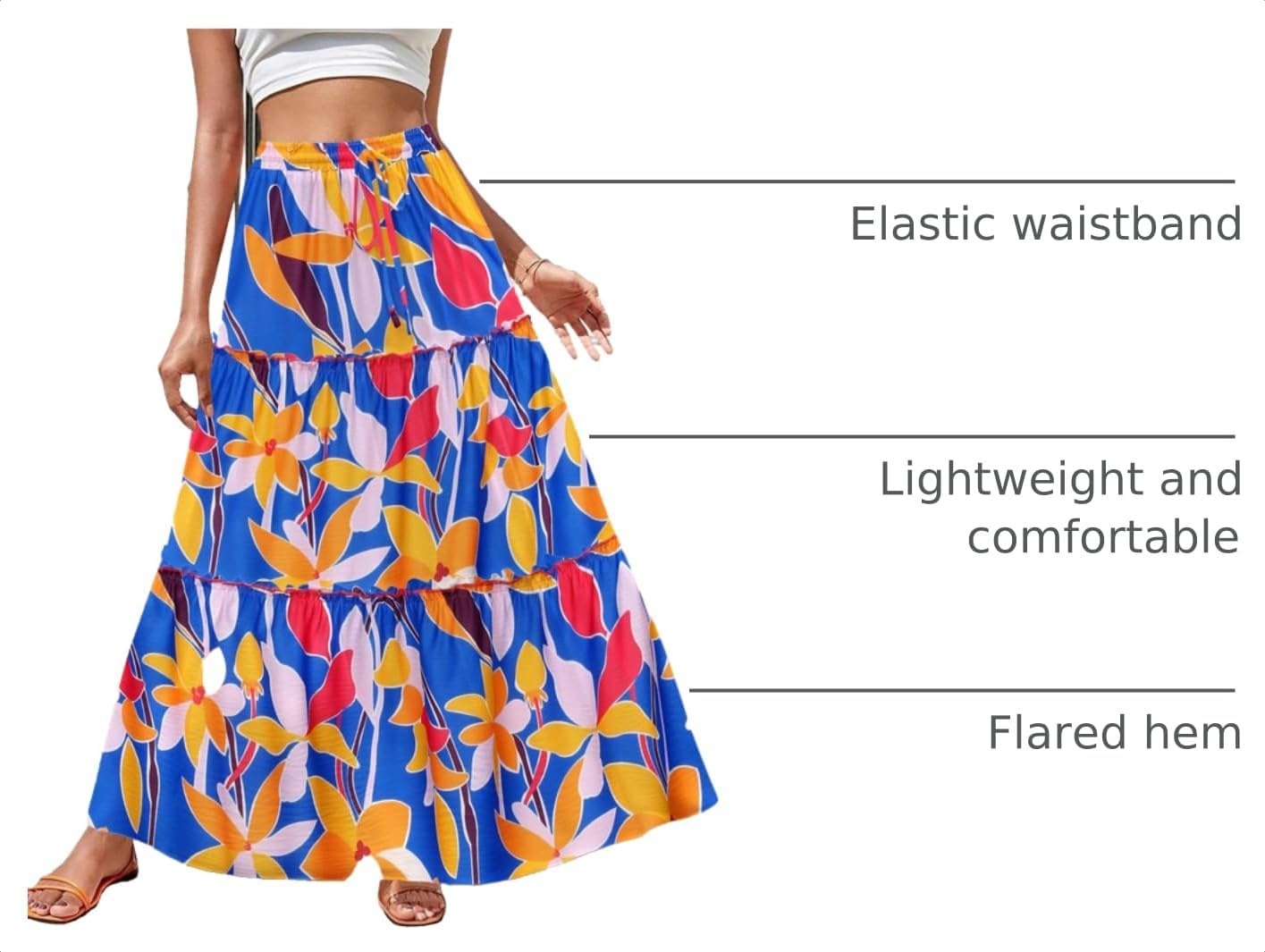 image:imageZeagoo Womens Casual Maxi Skirts for Women 2026 High Waist Boho Skirts Floral Printed Long Flowy Skirt with PocketsBlue Floral