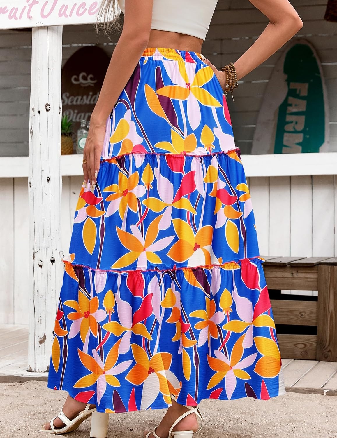 image:imageZeagoo Womens Casual Maxi Skirts for Women 2026 High Waist Boho Skirts Floral Printed Long Flowy Skirt with PocketsBlue Floral