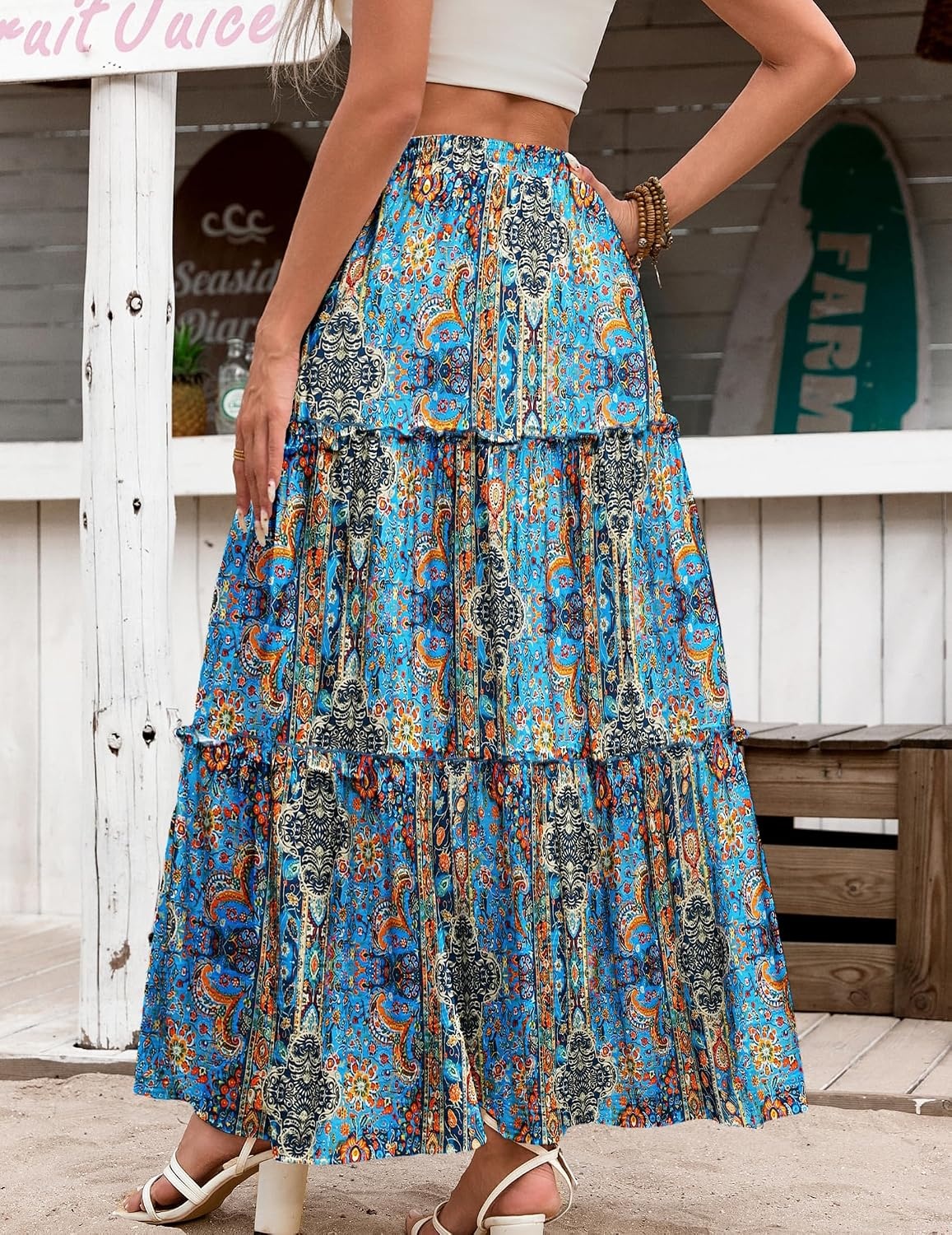 image:imageZeagoo Womens Casual Maxi Skirts for Women 2026 High Waist Boho Skirts Floral Printed Long Flowy Skirt with PocketsBohoprinted02