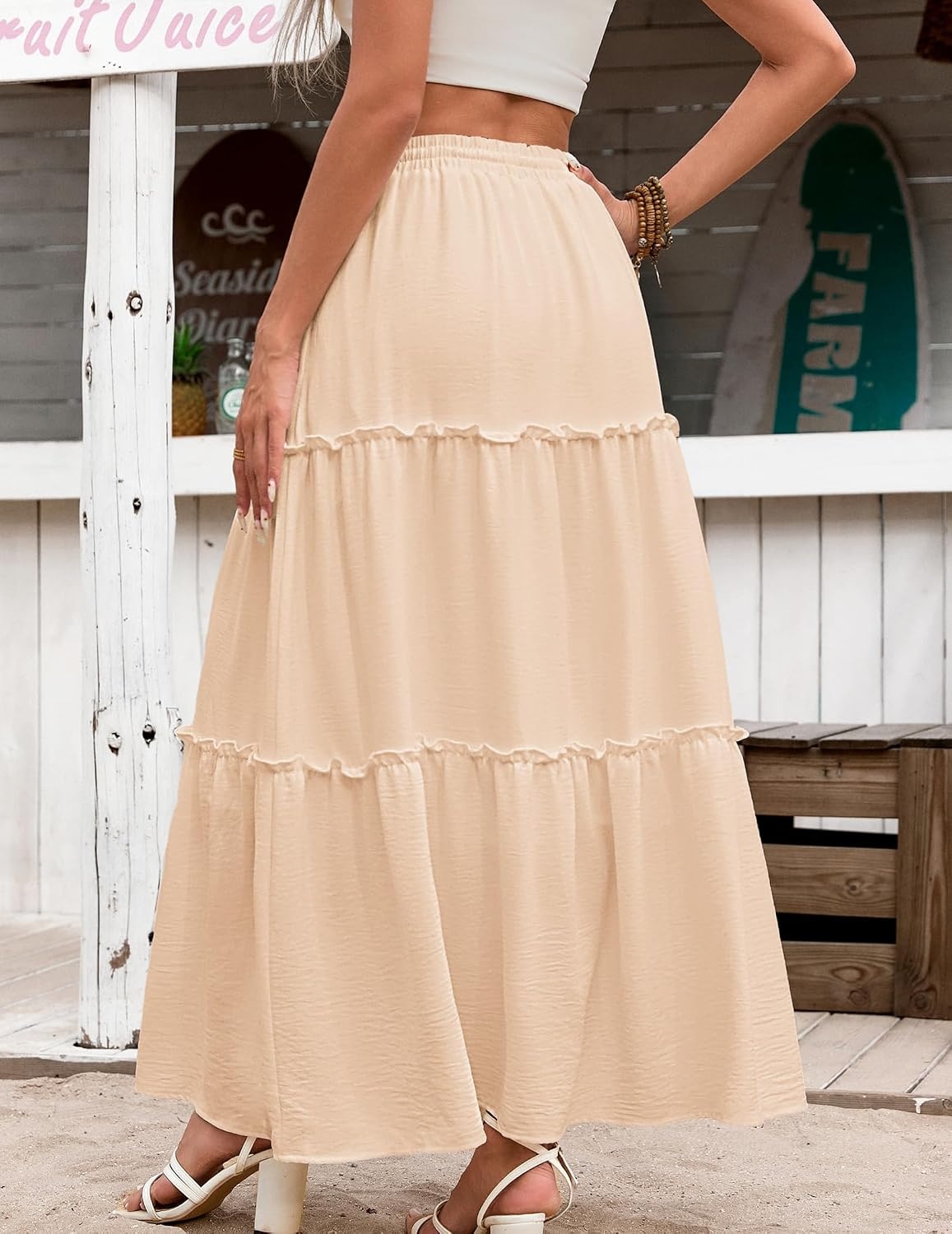 image:imageZeagoo Womens Casual Maxi Skirts for Women 2026 High Waist Boho Skirts Floral Printed Long Flowy Skirt with PocketsCracker Khaki