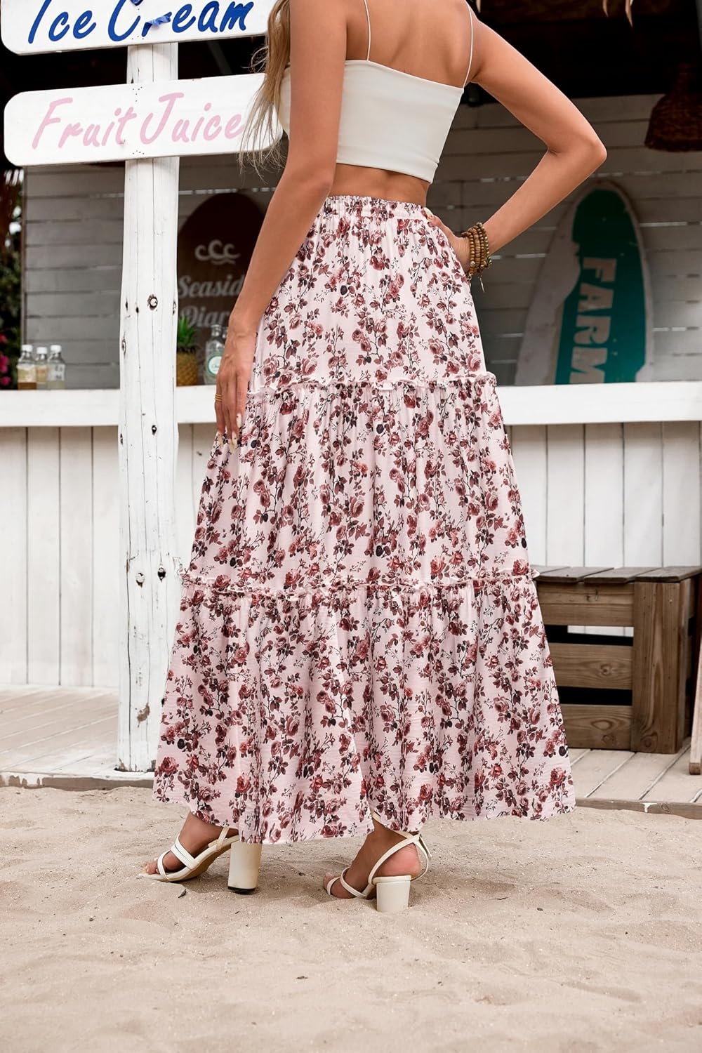 image:imageZeagoo Womens Casual Maxi Skirts for Women 2026 High Waist Boho Skirts Floral Printed Long Flowy Skirt with PocketsFloralprinted02