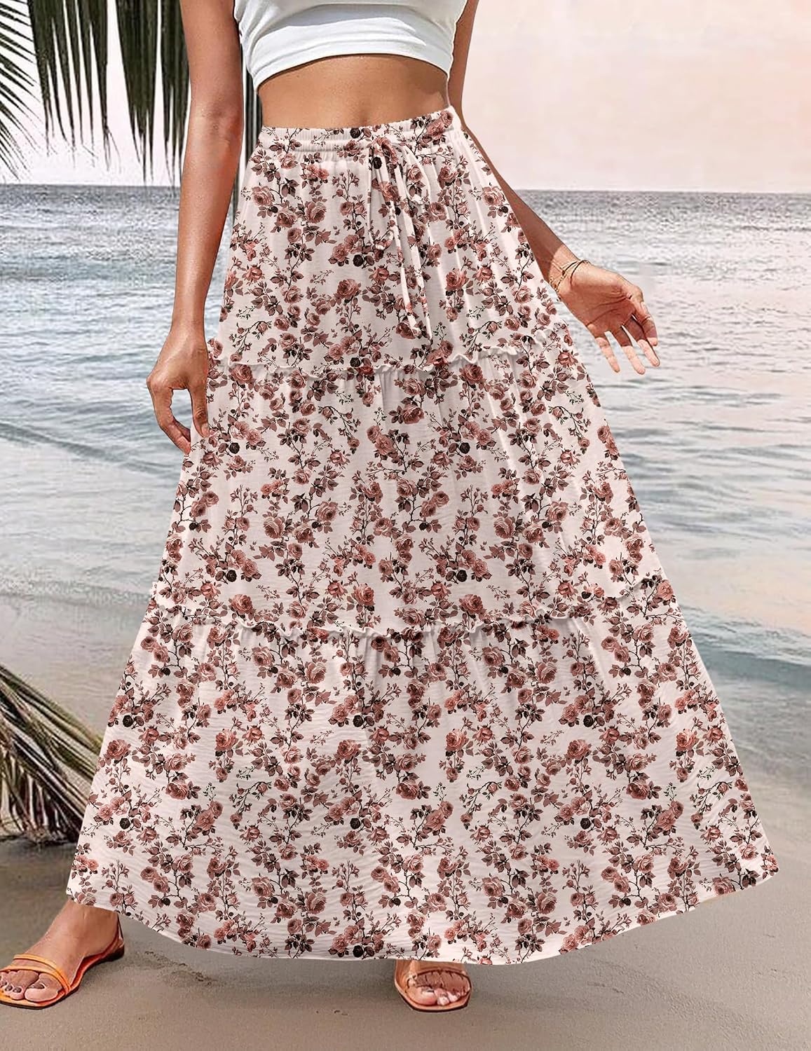 image:imageZeagoo Womens Casual Maxi Skirts for Women 2026 High Waist Boho Skirts Floral Printed Long Flowy Skirt with PocketsFloralprinted02