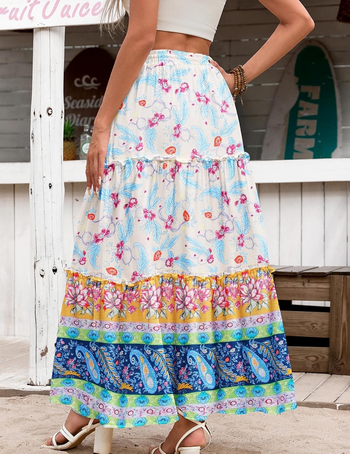 image:imageZeagoo Womens Casual Maxi Skirts for Women 2026 High Waist Boho Skirts Floral Printed Long Flowy Skirt with PocketsFloralprinted03