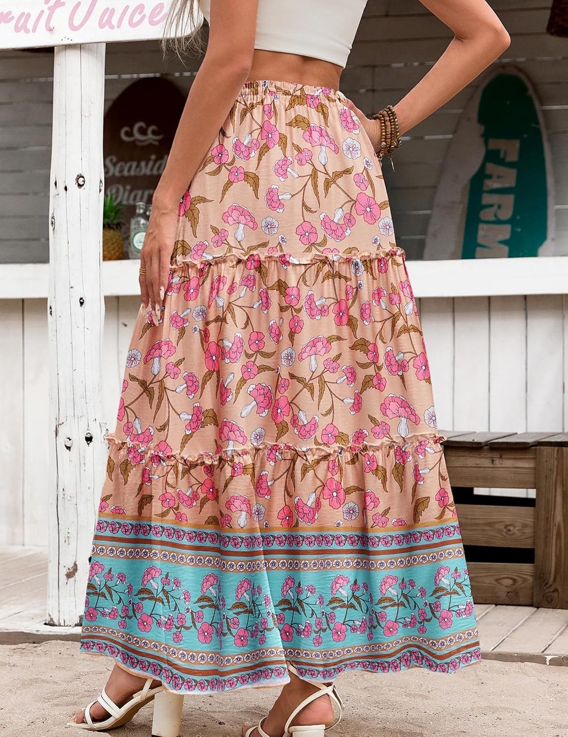 image:imageZeagoo Womens Casual Maxi Skirts for Women 2026 High Waist Boho Skirts Floral Printed Long Flowy Skirt with PocketsFloralprinted05