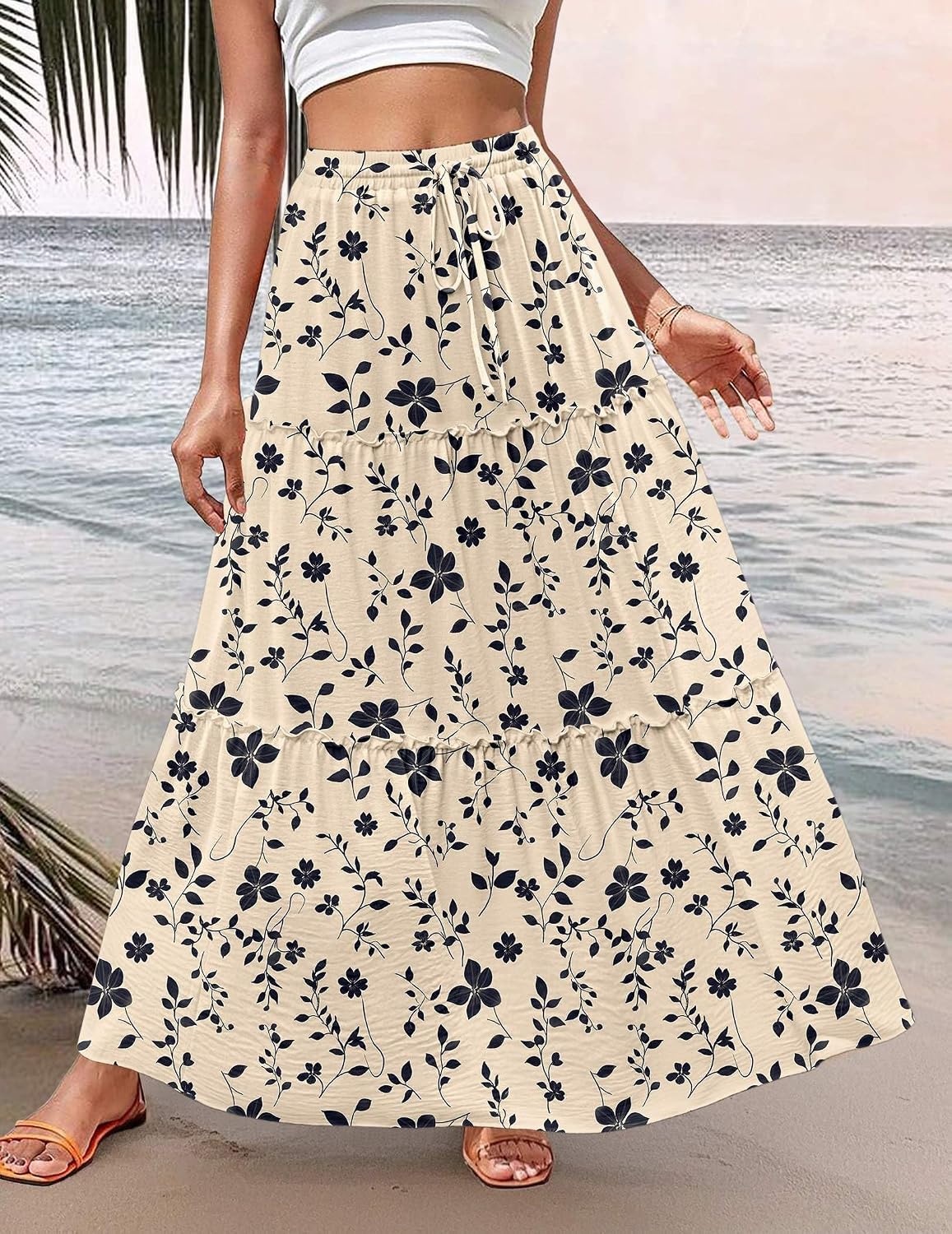 image:imageZeagoo Womens Casual Maxi Skirts for Women 2026 High Waist Boho Skirts Floral Printed Long Flowy Skirt with PocketsFloralprinted2