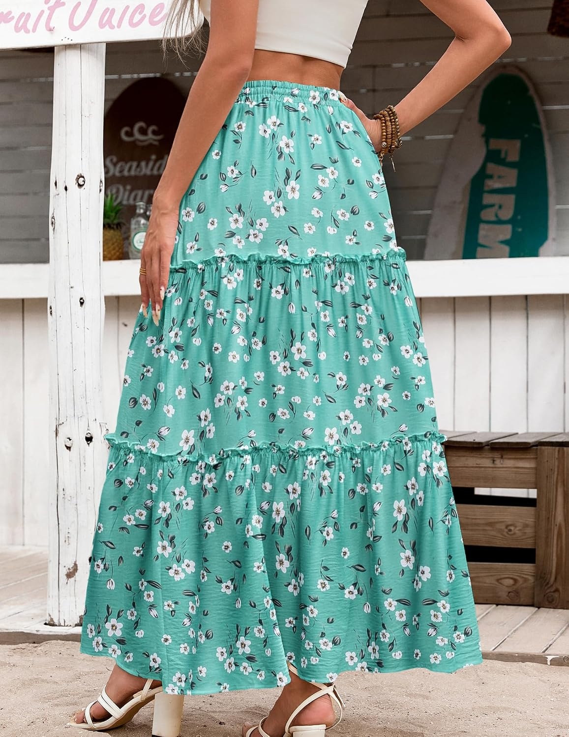 image:imageZeagoo Womens Casual Maxi Skirts for Women 2026 High Waist Boho Skirts Floral Printed Long Flowy Skirt with PocketsGreenfloralprinted