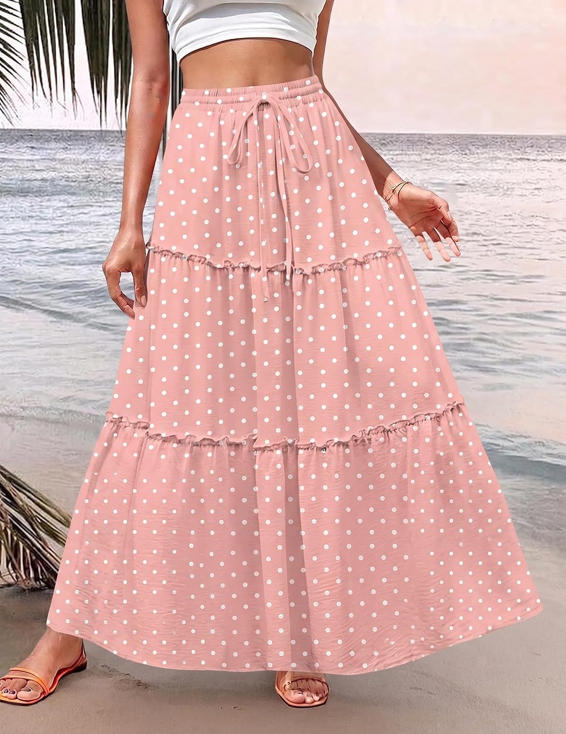 image:imageZeagoo Womens Casual Maxi Skirts for Women 2026 High Waist Boho Skirts Floral Printed Long Flowy Skirt with PocketsJh1