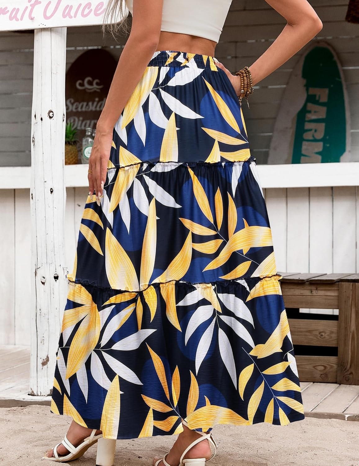 image:imageZeagoo Womens Casual Maxi Skirts for Women 2026 High Waist Boho Skirts Floral Printed Long Flowy Skirt with PocketsLeafprinted