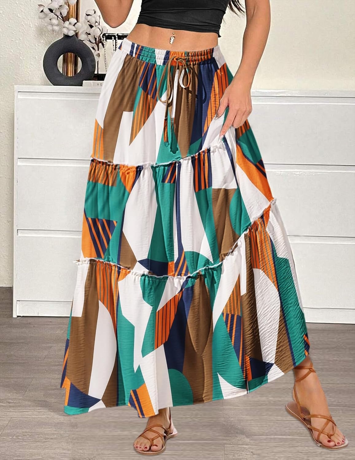 image:imageZeagoo Womens Casual Maxi Skirts for Women 2026 High Waist Boho Skirts Floral Printed Long Flowy Skirt with PocketsMulticolor