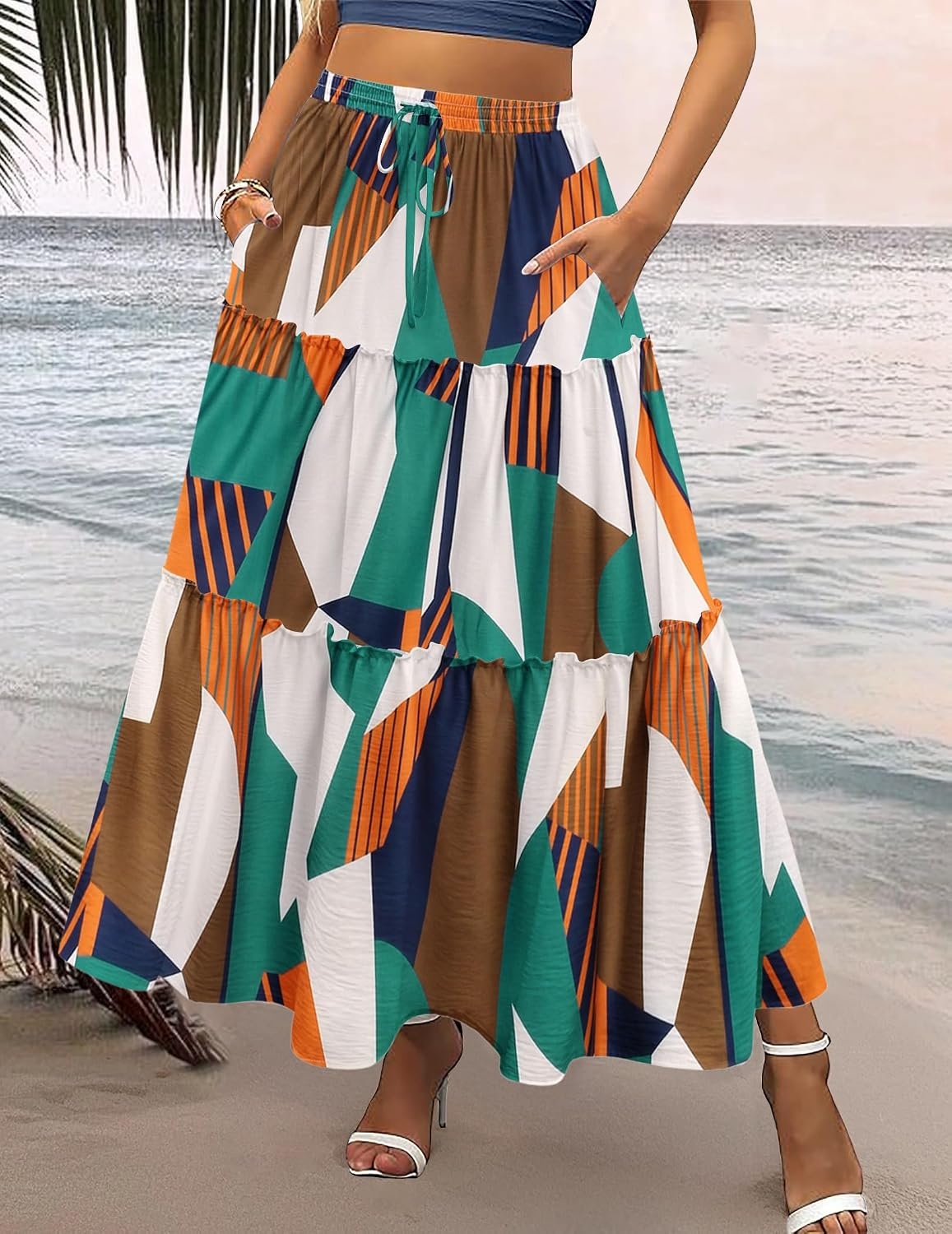 image:imageZeagoo Womens Casual Maxi Skirts for Women 2026 High Waist Boho Skirts Floral Printed Long Flowy Skirt with PocketsMulticolor