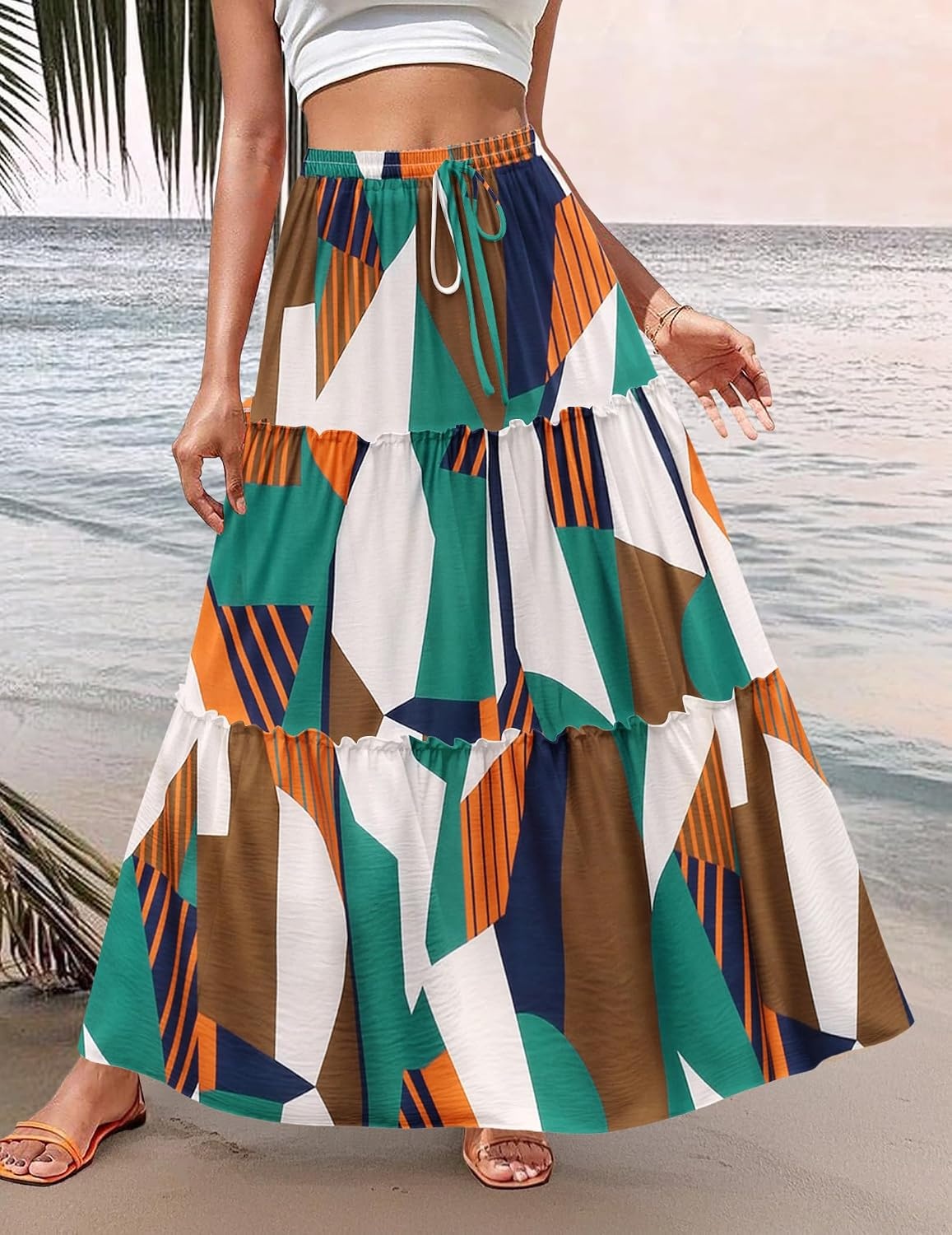 image:imageZeagoo Womens Casual Maxi Skirts for Women 2026 High Waist Boho Skirts Floral Printed Long Flowy Skirt with PocketsMulticolor