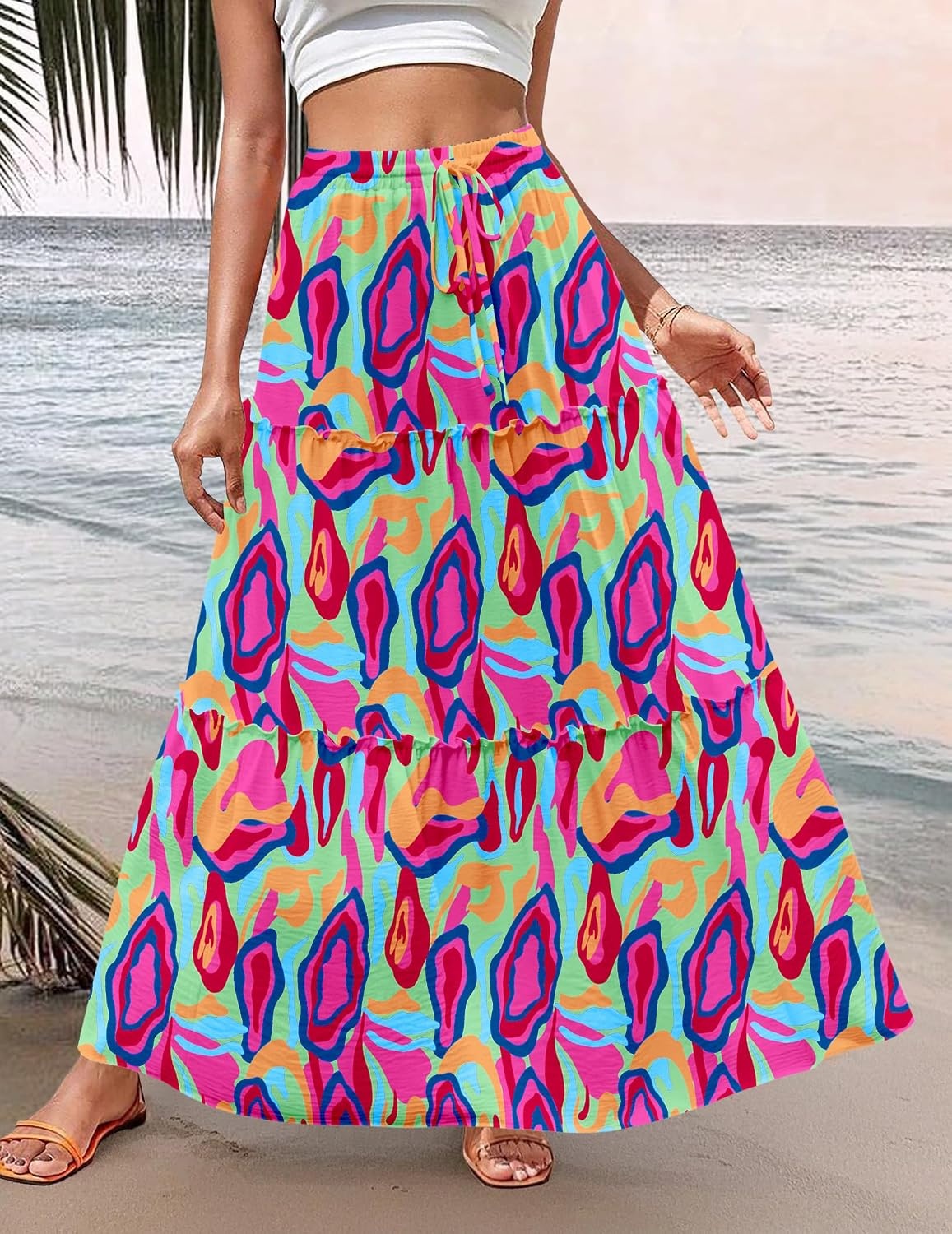image:imageZeagoo Womens Casual Maxi Skirts for Women 2026 High Waist Boho Skirts Floral Printed Long Flowy Skirt with PocketsMulticolor02