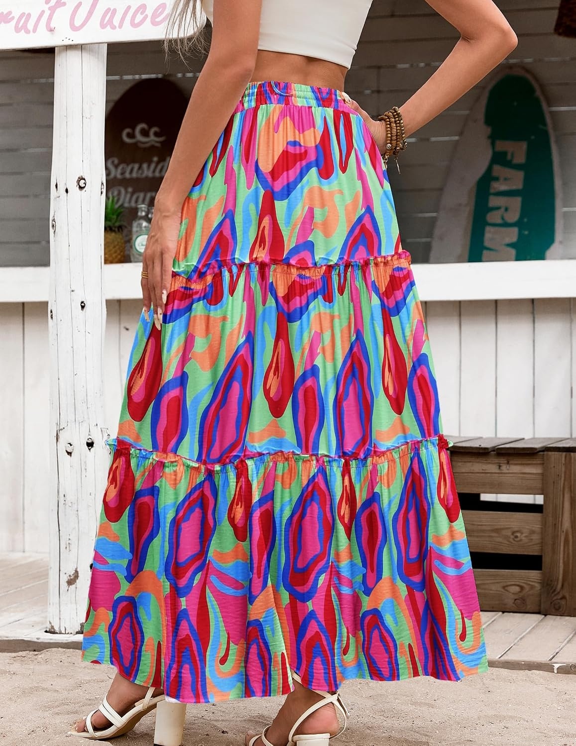 image:imageZeagoo Womens Casual Maxi Skirts for Women 2026 High Waist Boho Skirts Floral Printed Long Flowy Skirt with PocketsMulticolor02