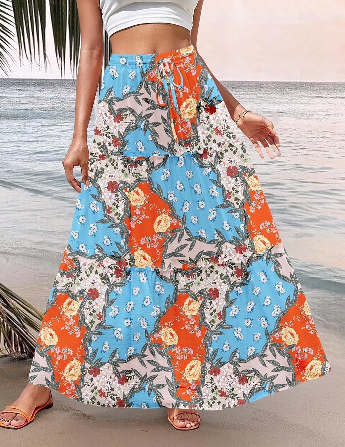 image:imageZeagoo Womens Casual Maxi Skirts for Women 2026 High Waist Boho Skirts Floral Printed Long Flowy Skirt with PocketsMulticolor03
