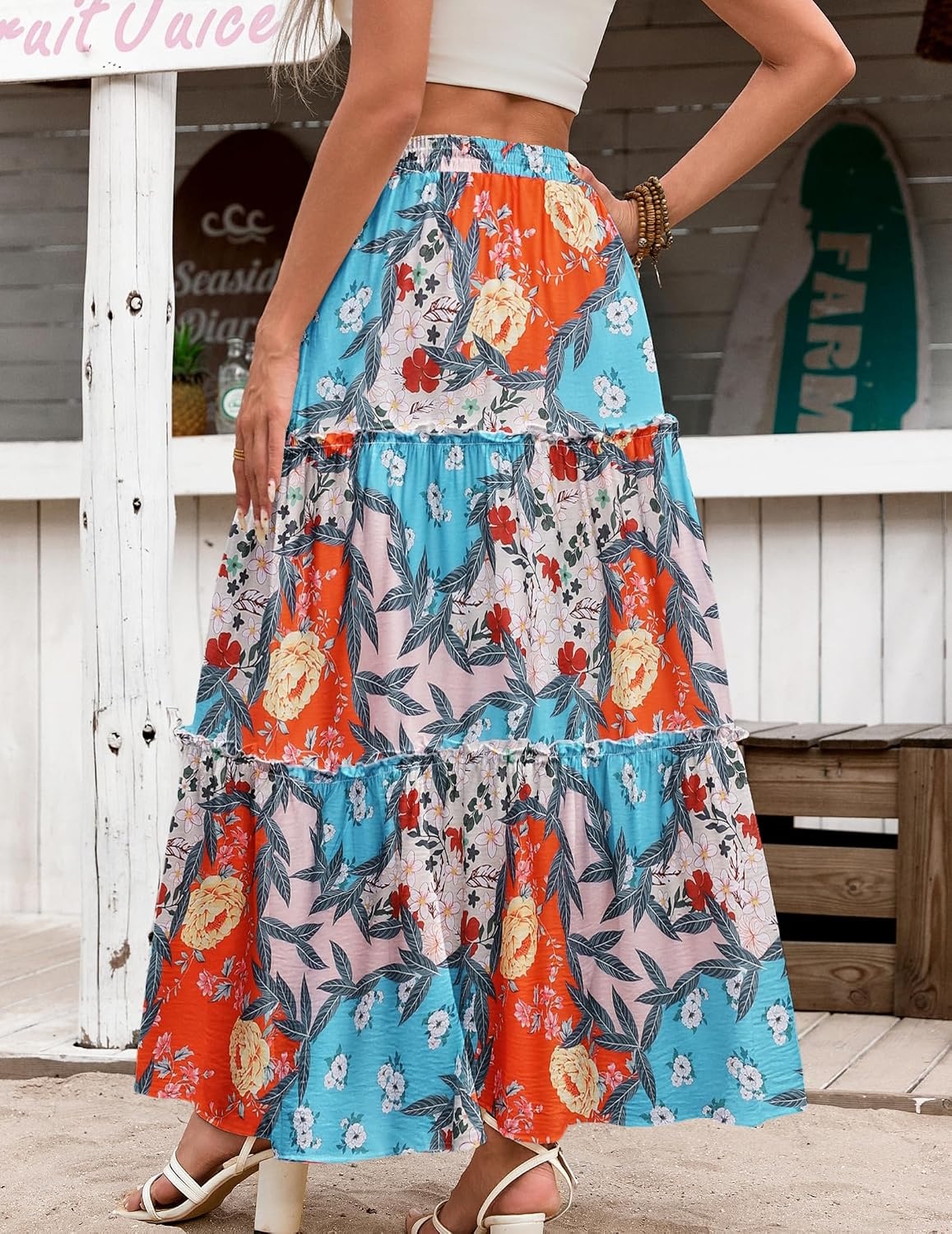 image:imageZeagoo Womens Casual Maxi Skirts for Women 2026 High Waist Boho Skirts Floral Printed Long Flowy Skirt with PocketsMulticolor03