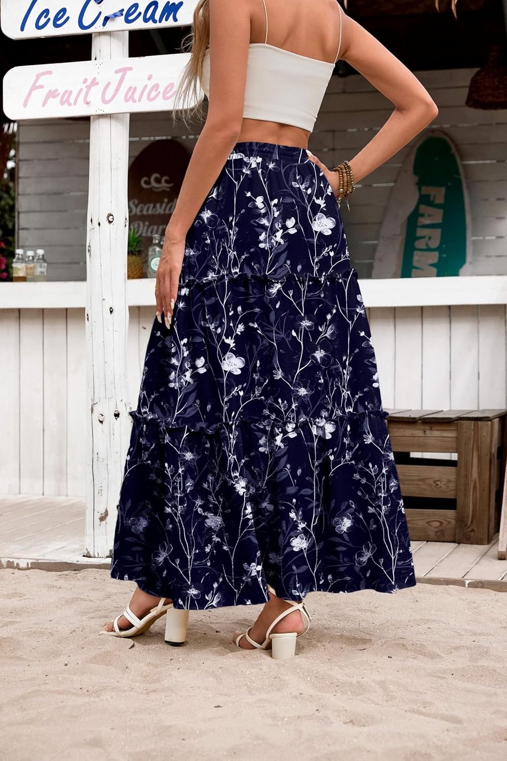 image:imageZeagoo Womens Casual Maxi Skirts for Women 2026 High Waist Boho Skirts Floral Printed Long Flowy Skirt with PocketsNavy Blue Floral