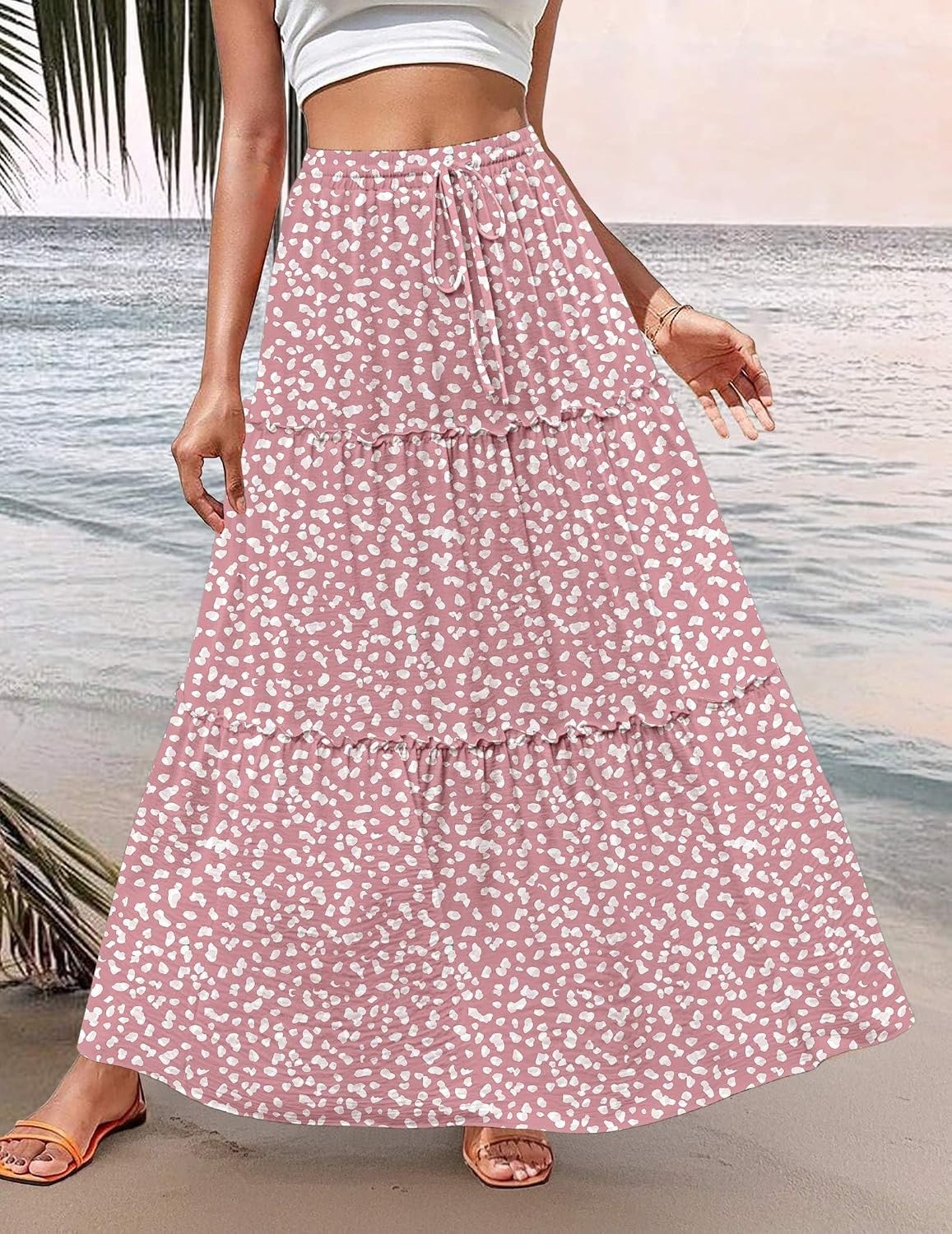 image:imageZeagoo Womens Casual Maxi Skirts for Women 2026 High Waist Boho Skirts Floral Printed Long Flowy Skirt with PocketsPinkprinted