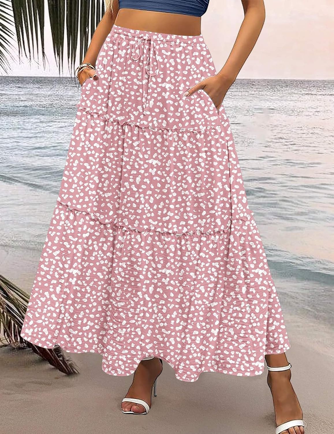 image:imageZeagoo Womens Casual Maxi Skirts for Women 2026 High Waist Boho Skirts Floral Printed Long Flowy Skirt with PocketsPinkprinted