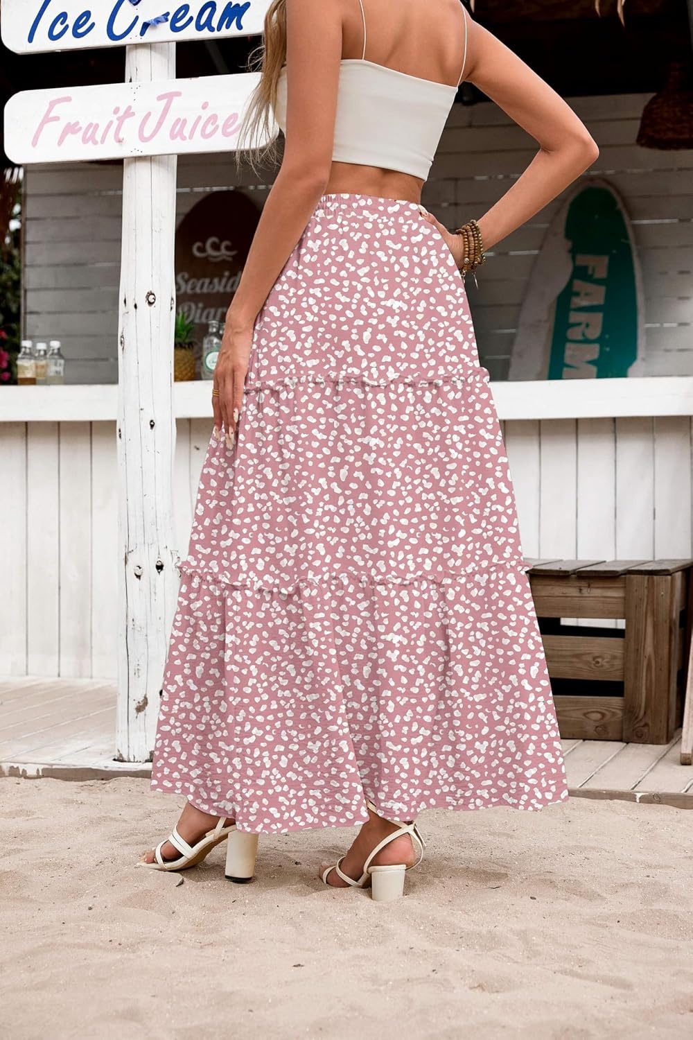 image:imageZeagoo Womens Casual Maxi Skirts for Women 2026 High Waist Boho Skirts Floral Printed Long Flowy Skirt with PocketsPinkprinted