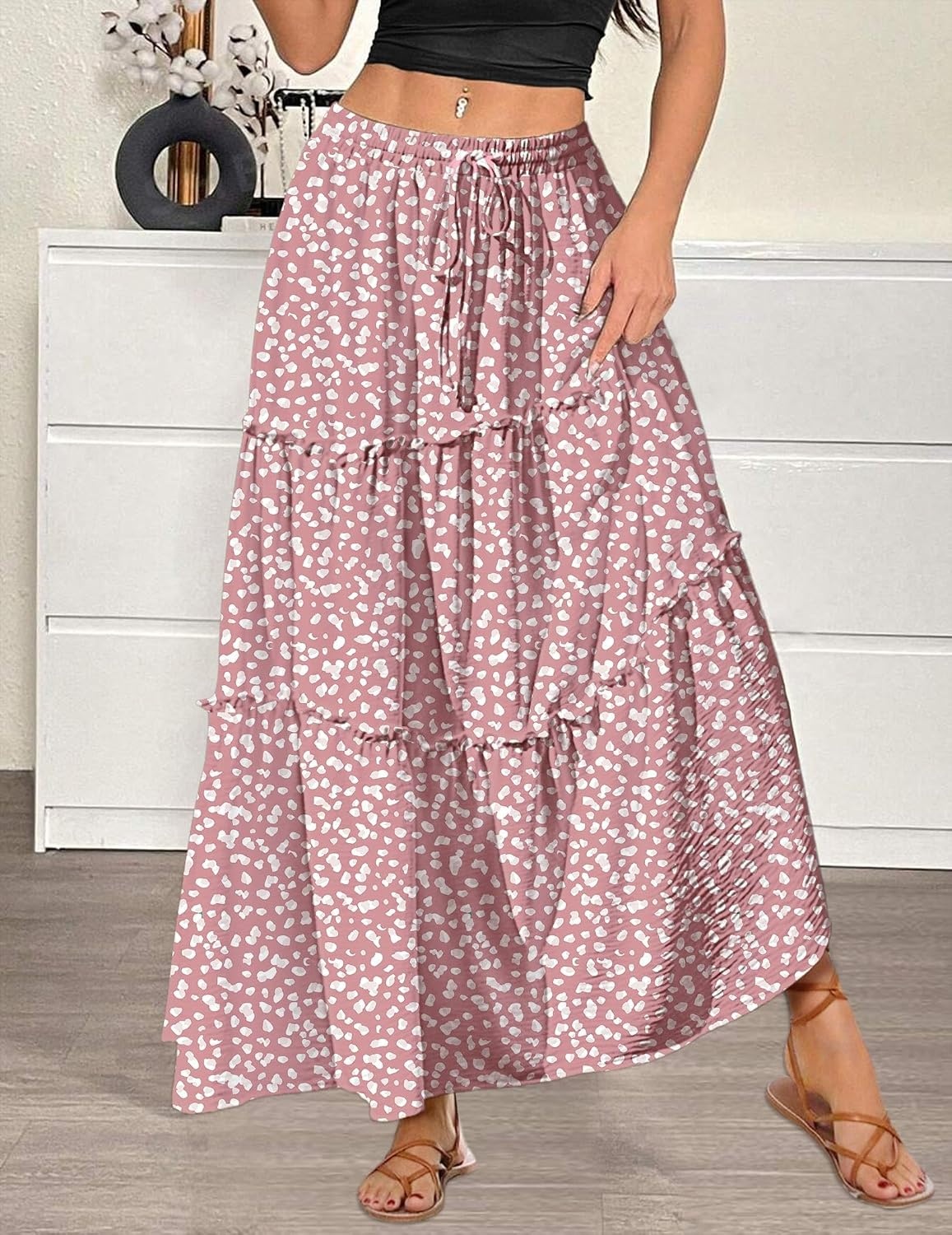 image:imageZeagoo Womens Casual Maxi Skirts for Women 2026 High Waist Boho Skirts Floral Printed Long Flowy Skirt with PocketsPinkprinted