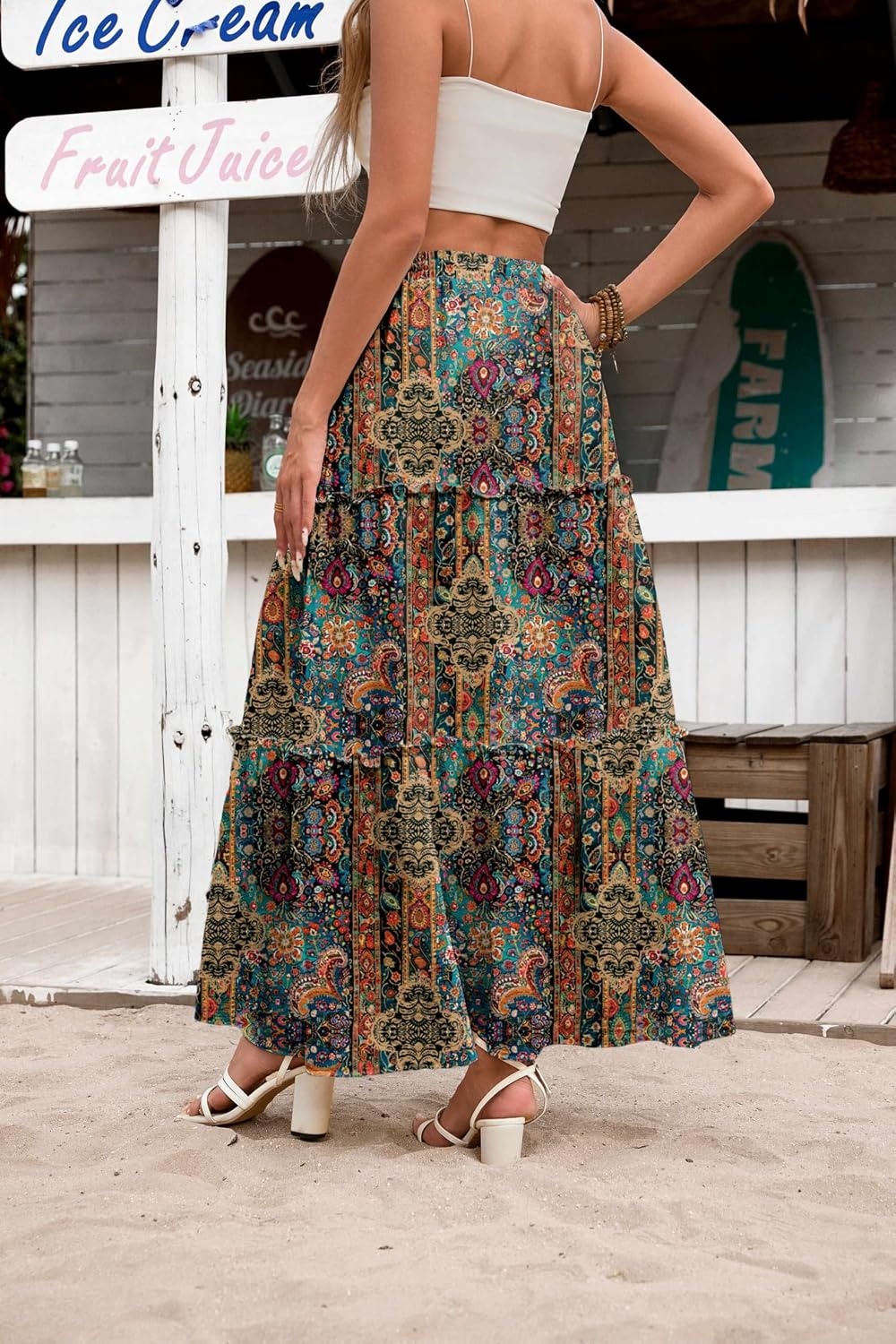 image:imageZeagoo Womens Casual Maxi Skirts for Women 2026 High Waist Boho Skirts Floral Printed Long Flowy Skirt with PocketsPrinted1