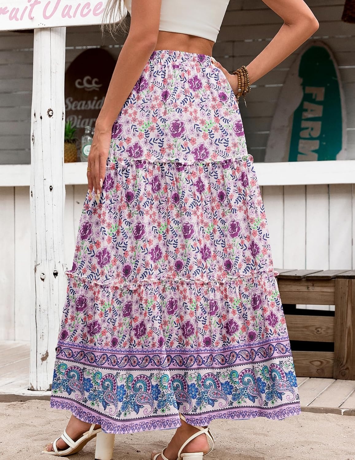 image:imageZeagoo Womens Casual Maxi Skirts for Women 2026 High Waist Boho Skirts Floral Printed Long Flowy Skirt with PocketsPurplefloral