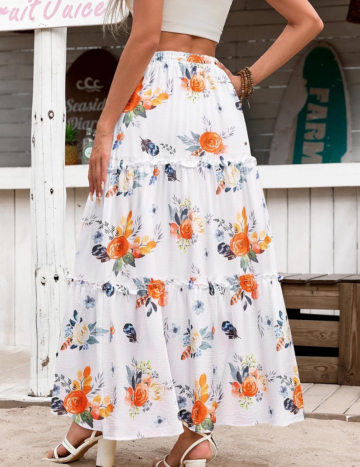 image:imageZeagoo Womens Casual Maxi Skirts for Women 2026 High Waist Boho Skirts Floral Printed Long Flowy Skirt with PocketsRed Floral