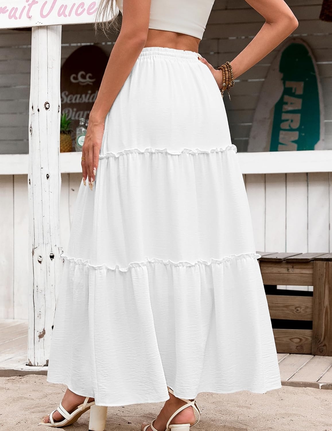 image:imageZeagoo Womens Casual Maxi Skirts for Women 2026 High Waist Boho Skirts Floral Printed Long Flowy Skirt with PocketsWhite